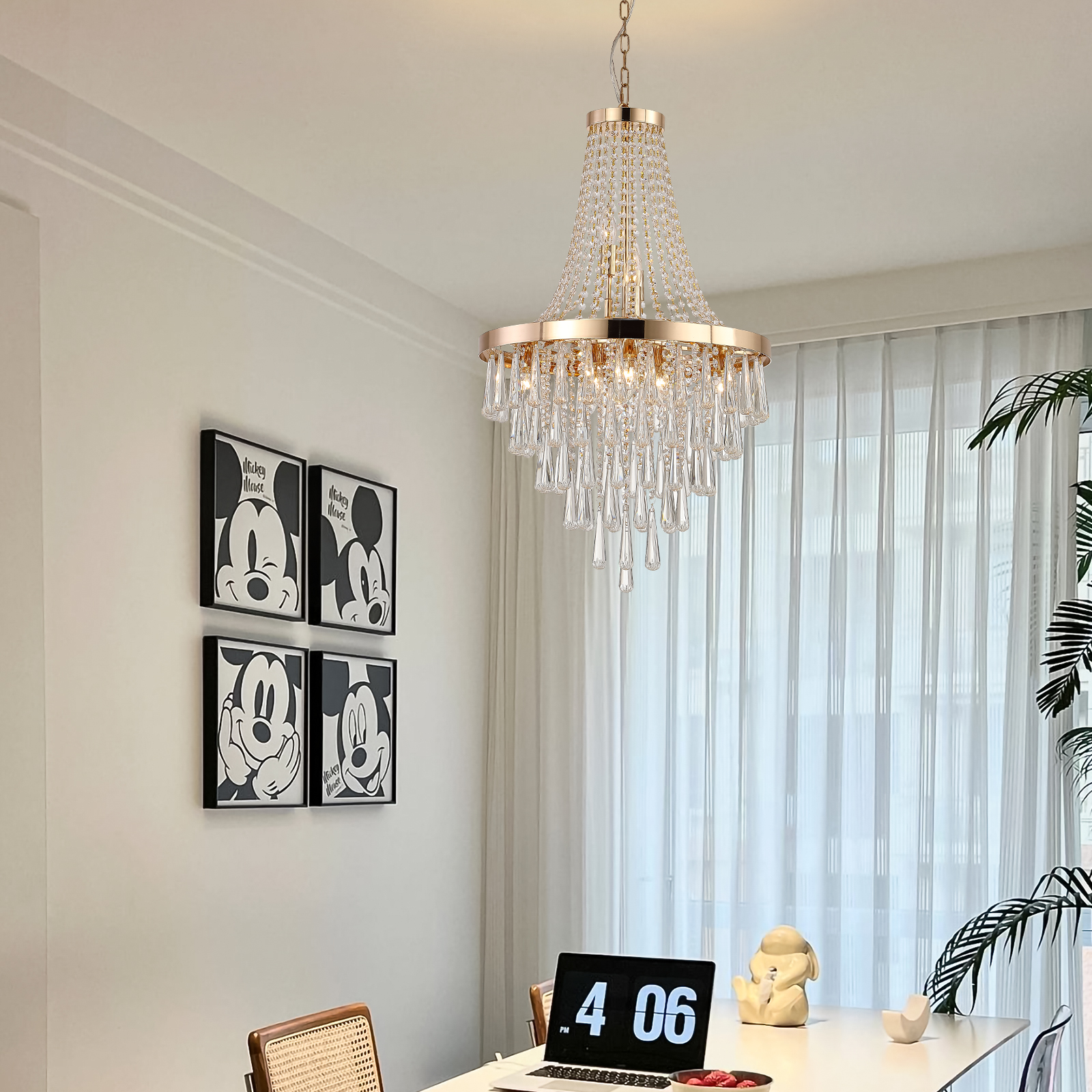 (Same as W1340102274/L5004) 20" Modern Crystal Pendant Chandelier with Golden Finish – Elegant 11-Light Hanging Light Fixture Tiered Design for Dining Room, Living Room, or Entryway (No Bulbs) - Image 4