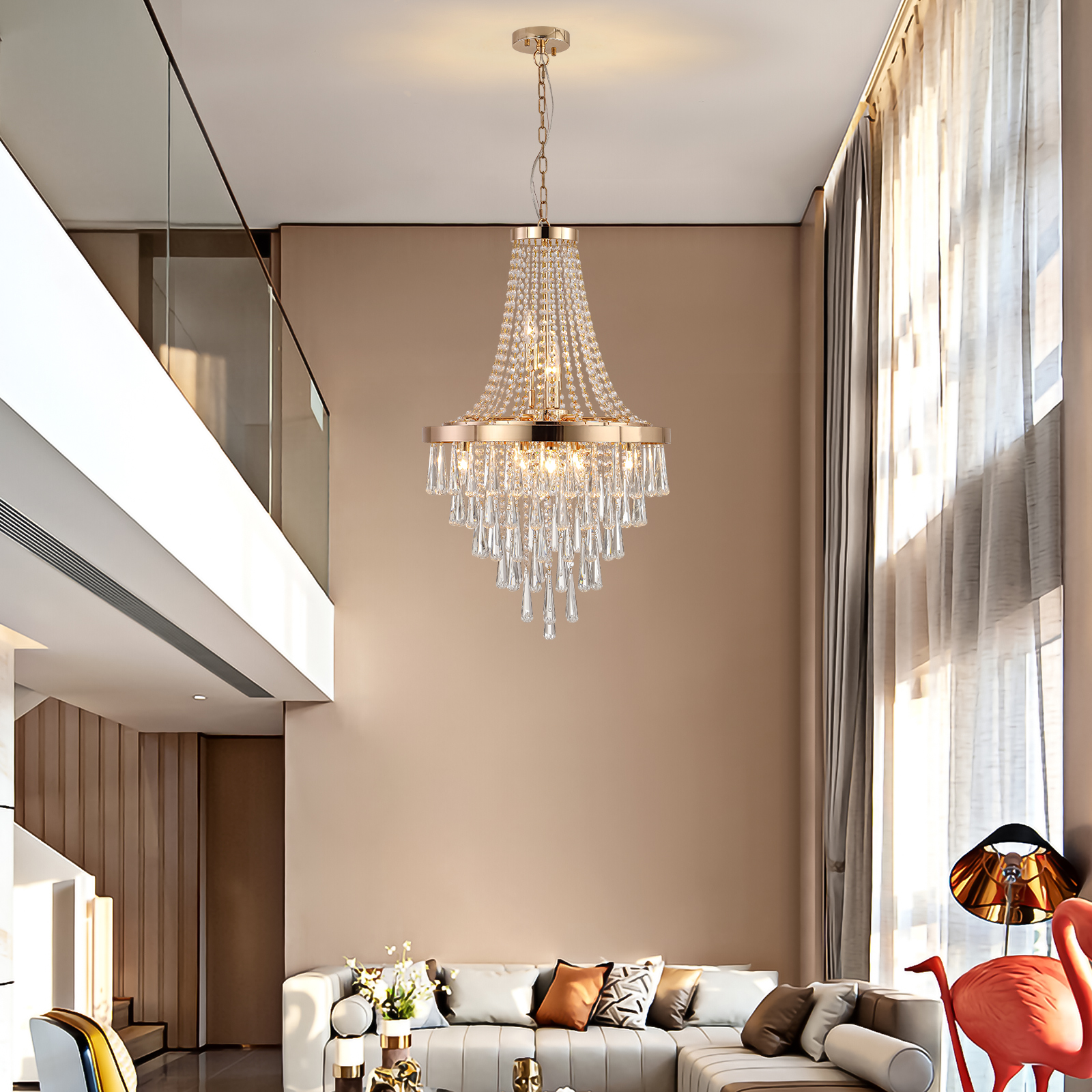 (Same as W1340102274/L5004) 20" Modern Crystal Pendant Chandelier with Golden Finish – Elegant 11-Light Hanging Light Fixture Tiered Design for Dining Room, Living Room, or Entryway (No Bulbs) - Image 5