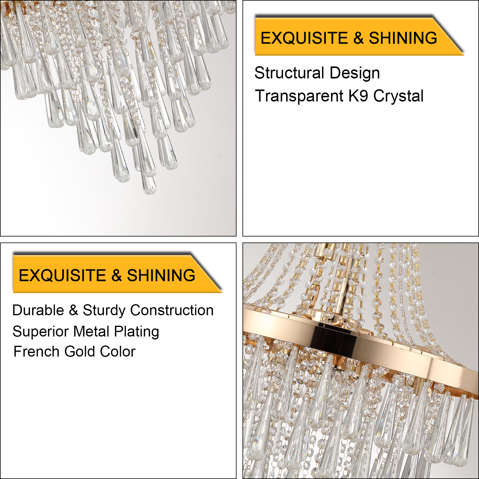 (Same as W1340102274/L5004) 20" Modern Crystal Pendant Chandelier with Golden Finish – Elegant 11-Light Hanging Light Fixture Tiered Design for Dining Room, Living Room, or Entryway (No Bulbs) - Image 6