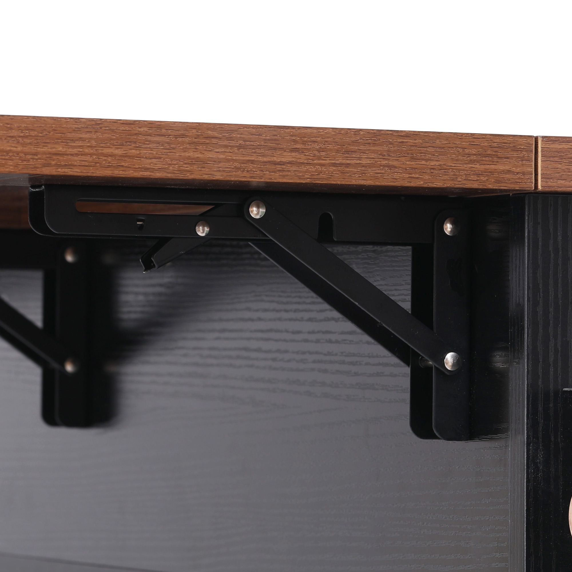 K&K 46.5'' Farmhouse Kitchen Island with Drape of Beads, Power Outlet, Rolling Kitchen Cart on Wheels with Drop Leaf, 3 Doors , 3 Drawers and Internal Iron Shelf, for Kitchen, Dining Room, Black - Image 5