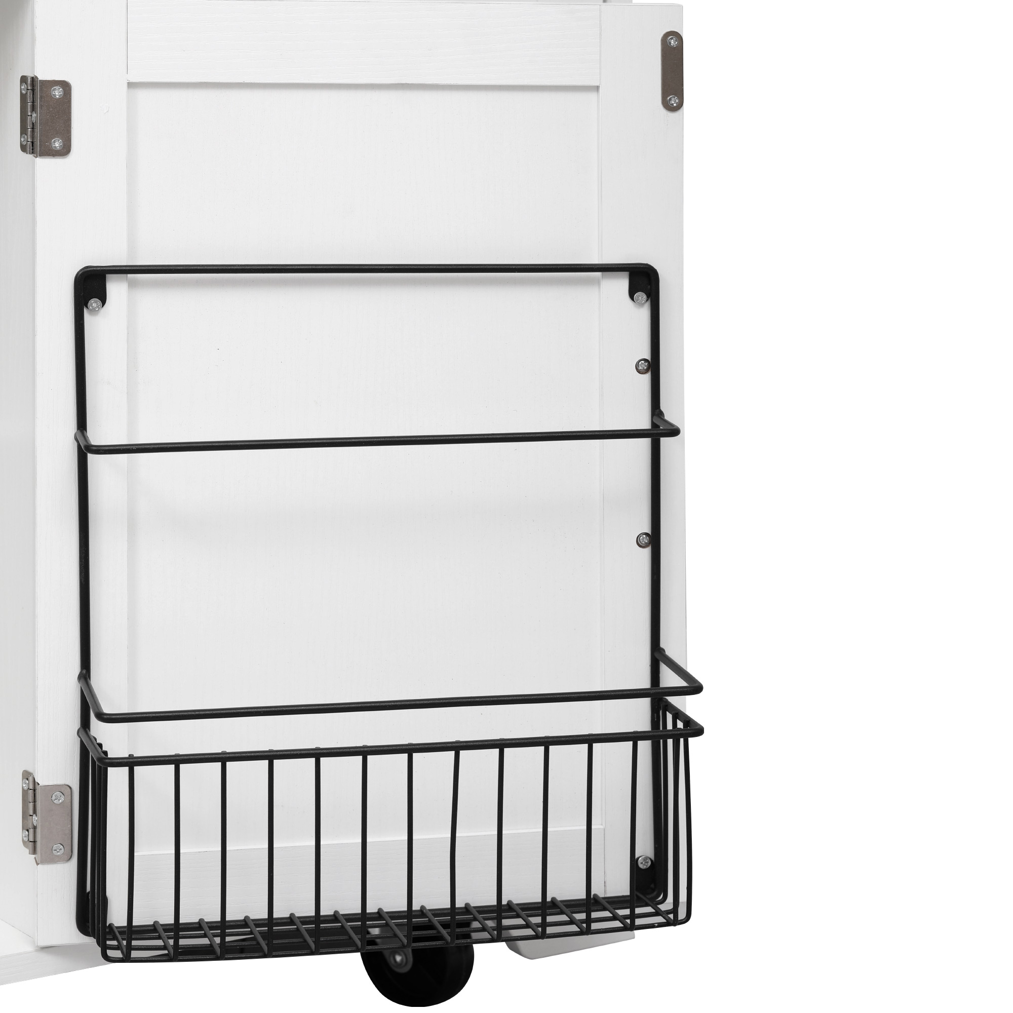 K&K 46.5'' Farmhouse Kitchen Island with Drape of Beads, Power Outlet, Rolling Kitchen Cart on Wheels with Drop Leaf, 3 Doors , 3 Drawers and Internal Iron Shelf, for Kitchen, Dining Room, White - Image 2