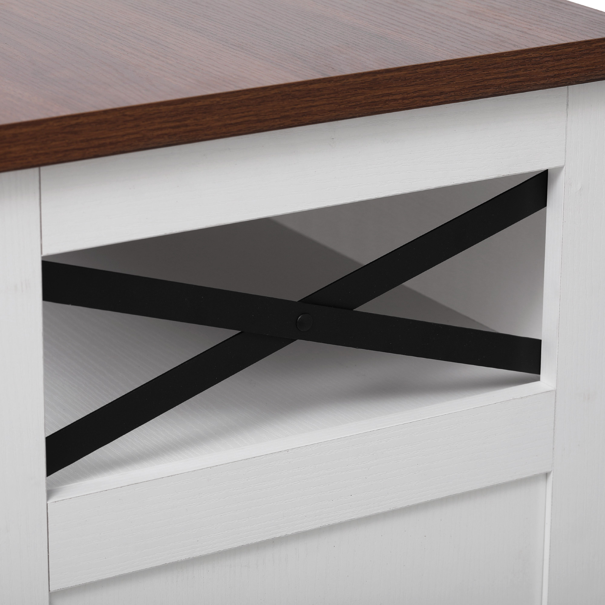 K&K 46.5'' Farmhouse Kitchen Island with Drape of Beads, Power Outlet, Rolling Kitchen Cart on Wheels with Drop Leaf, 3 Doors , 3 Drawers and Internal Iron Shelf, for Kitchen, Dining Room, White - Image 4