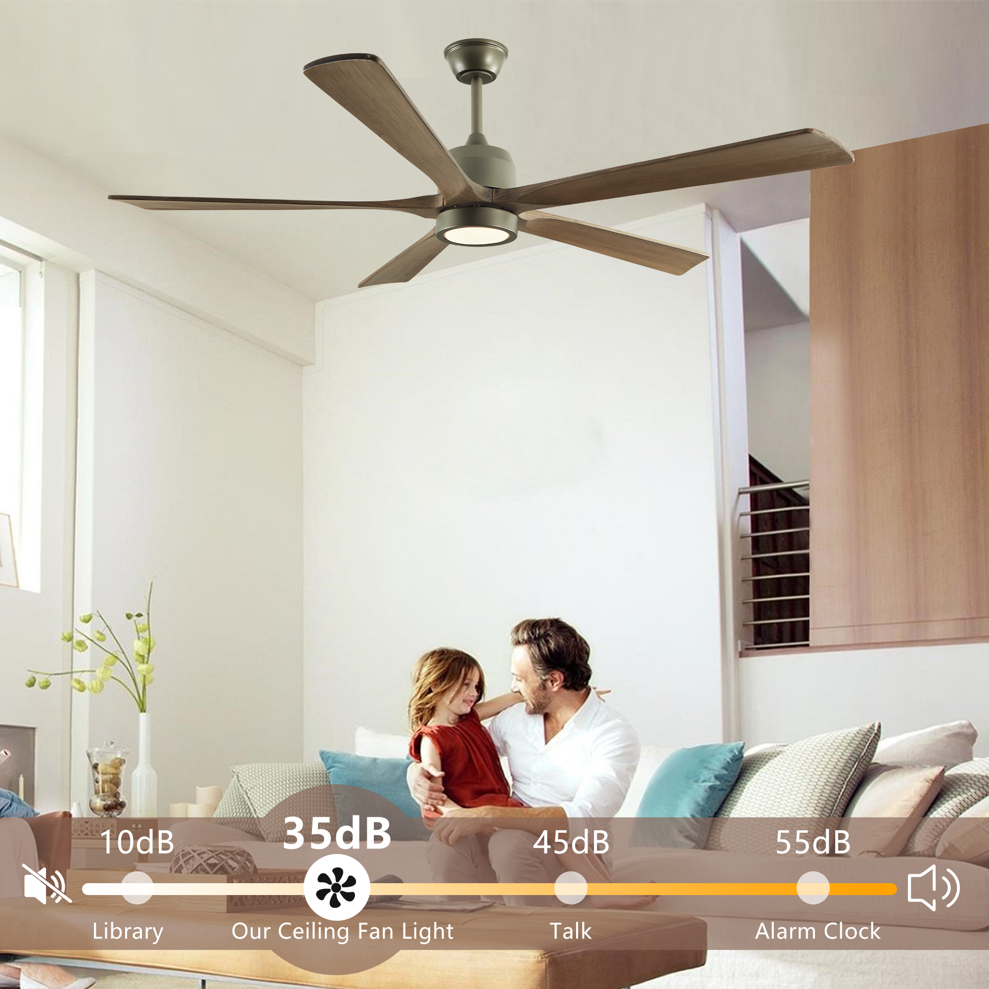 60" Modern Wood Ceiling Fan with Light and Remote Control,6-Speed Noiseless Reversible DC Motor, Ceiling Fan for Kitchen Dinning Living Room - Image 4