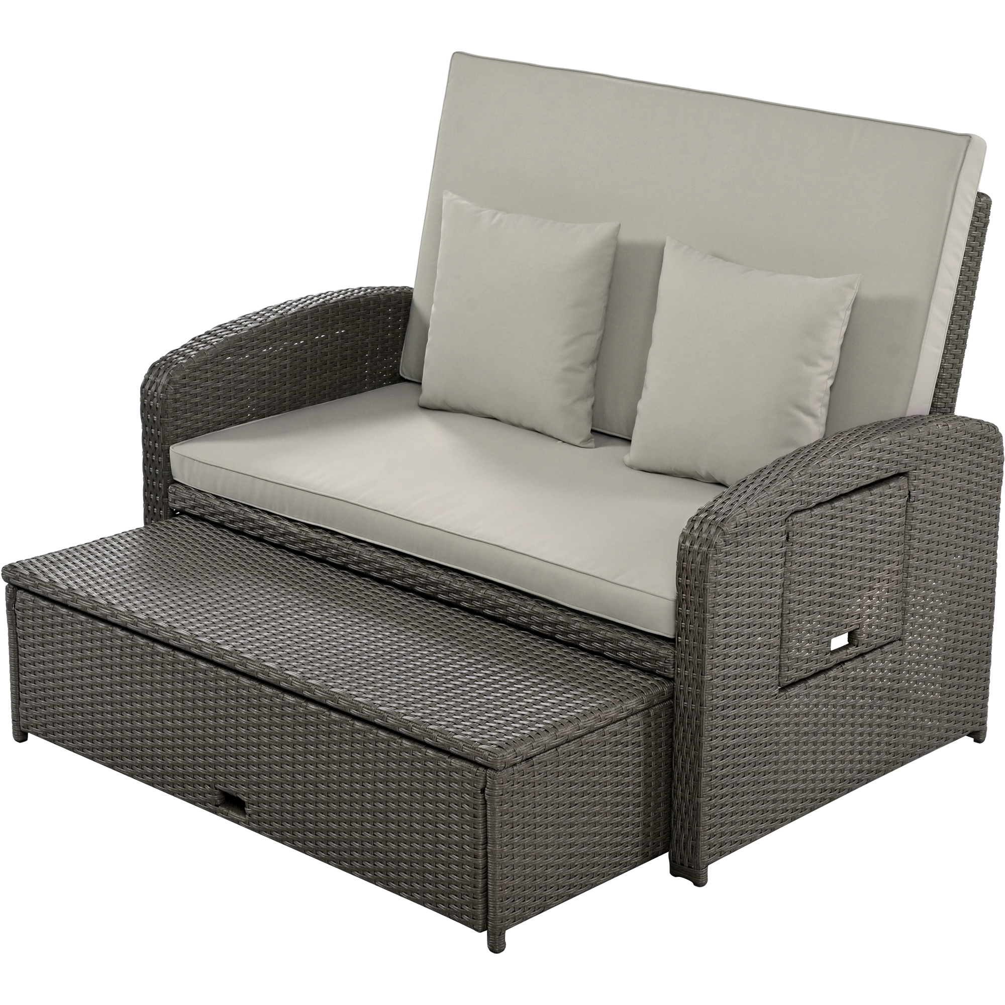 TOPMAX PE Wicker Rattan Double Chaise Lounge, 2-Person Reclining Daybed with Adjustable Back and Cushions, Free Furniture Protection Cover,Gray - Image 3