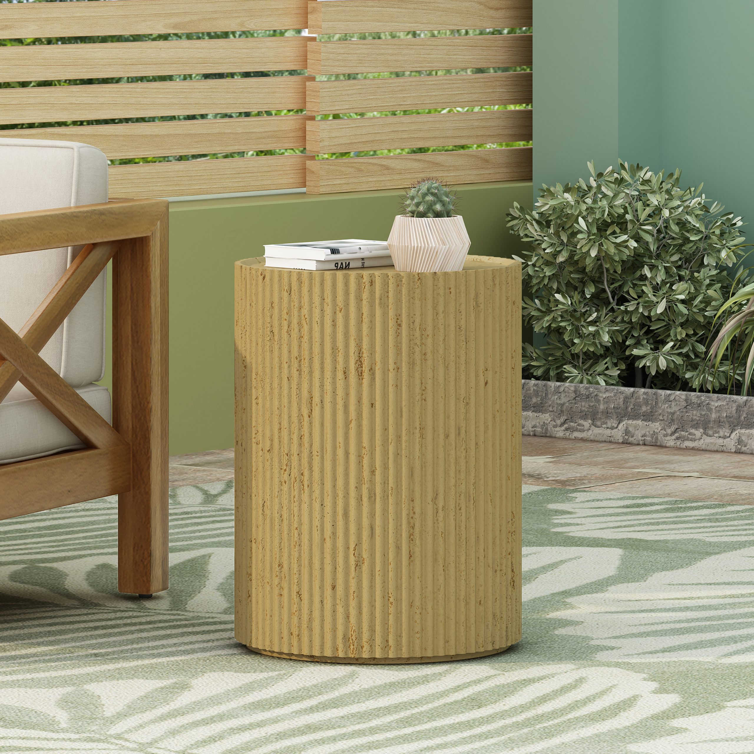 MGO Cylindrical Side Table, Wood-like texture, Antique brown Color - Image 2