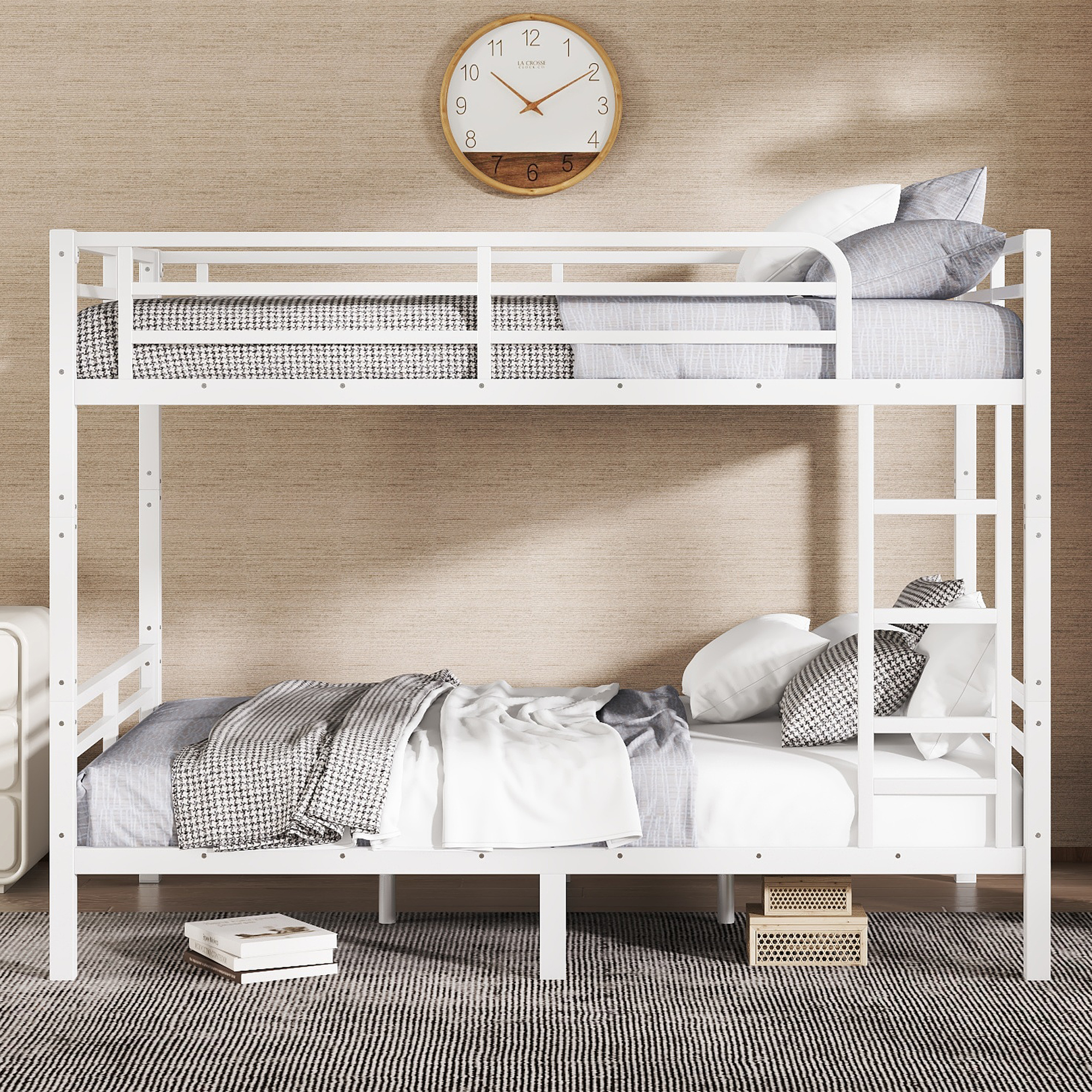 Metal Full XL over Full XL Bunk Bed for Teens and Adults,Space-Saving/Noise Reduced/No Box Spring Needed, White - Image 2