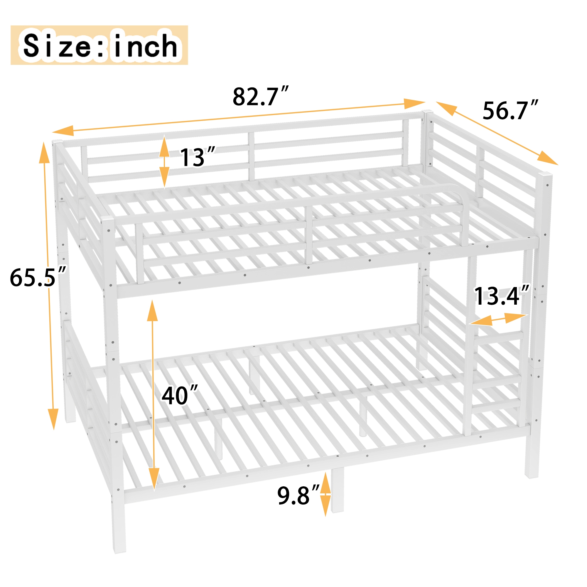 Metal Full XL over Full XL Bunk Bed for Teens and Adults,Space-Saving/Noise Reduced/No Box Spring Needed, White - Image 4