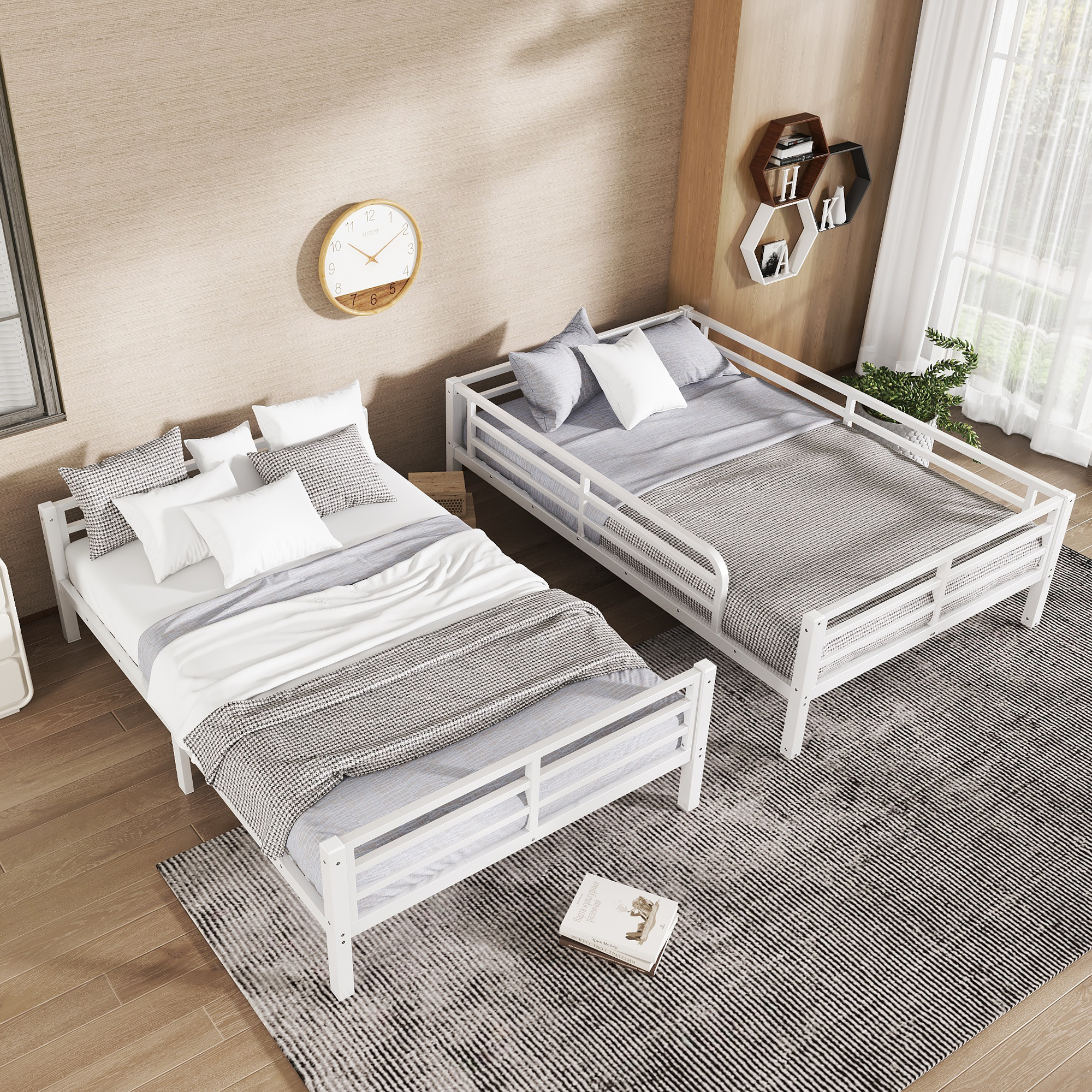 Metal Full XL over Full XL Bunk Bed for Teens and Adults,Space-Saving/Noise Reduced/No Box Spring Needed, White - Image 3