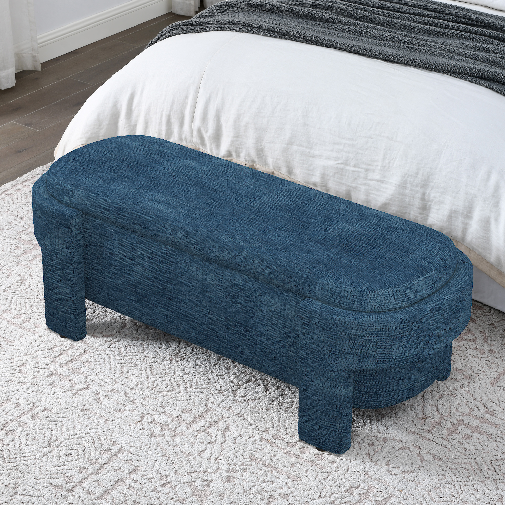 Linen Fabric Upholstered Bench with Large Storage Space for the Living Room, Entryway and Bedroom,dark blue( 51.5''x20.5''x17'' ) - Image 3