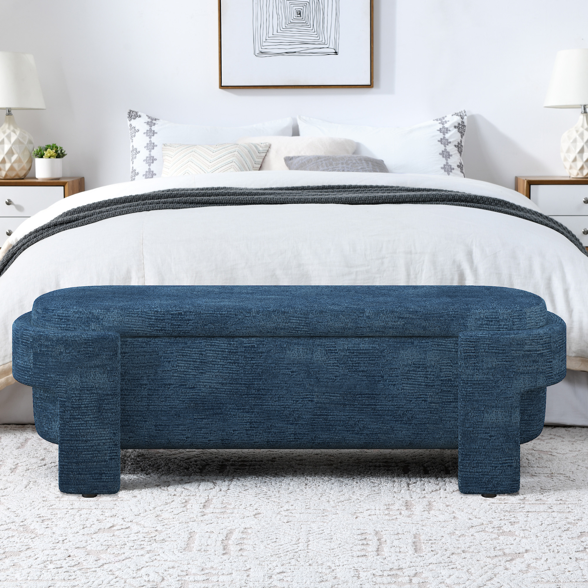 Linen Fabric Upholstered Bench with Large Storage Space for the Living Room, Entryway and Bedroom,dark blue( 51.5''x20.5''x17'' ) - Image 4