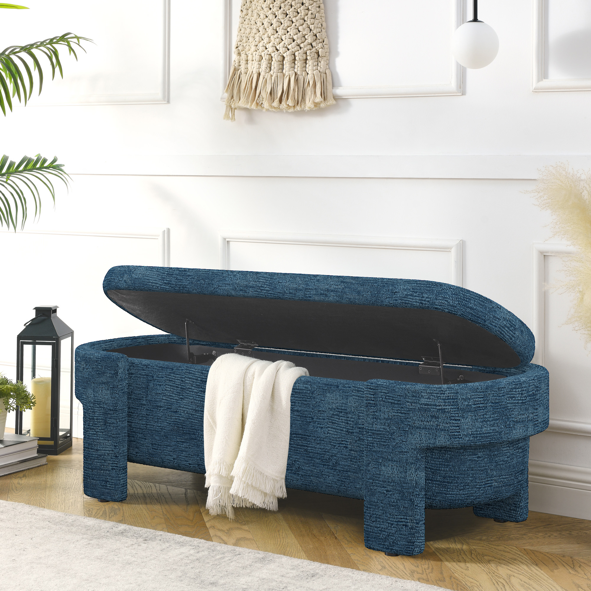 Linen Fabric Upholstered Bench with Large Storage Space for the Living Room, Entryway and Bedroom,dark blue( 51.5''x20.5''x17'' ) - Image 5