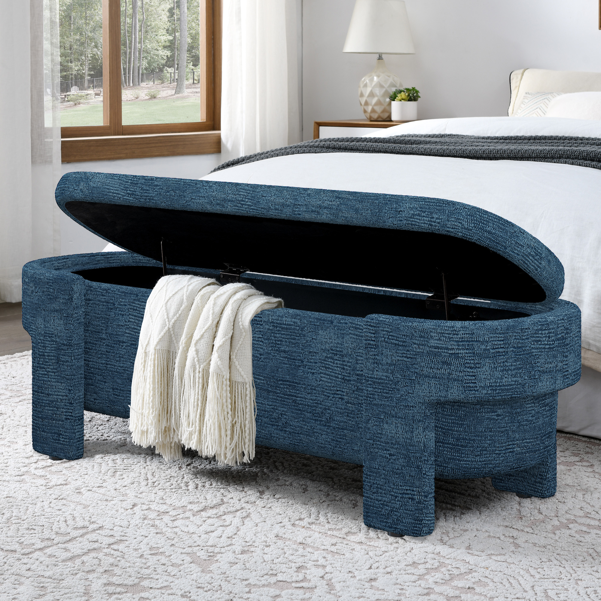 Linen Fabric Upholstered Bench with Large Storage Space for the Living Room, Entryway and Bedroom,dark blue( 51.5''x20.5''x17'' ) - Image 6