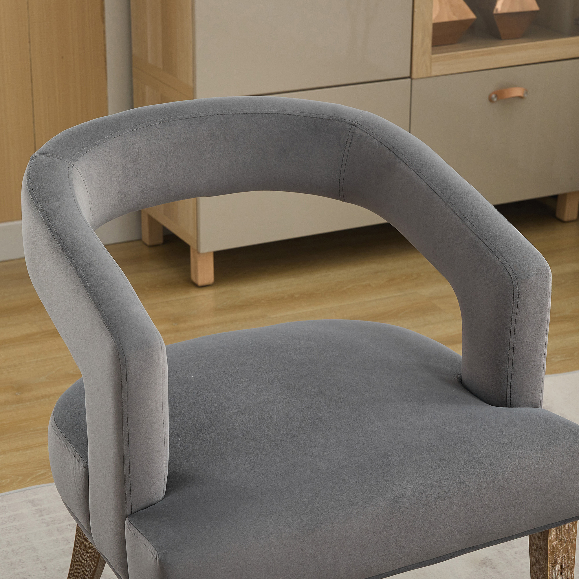 25.79" Wide Modern Barrel Open Back Upholstered Accent Chair with Weathered Solid Wood Legs Dining Chairs for Dining Room, Club, Kitchen and Living Room. Gray Velvet - Image 6