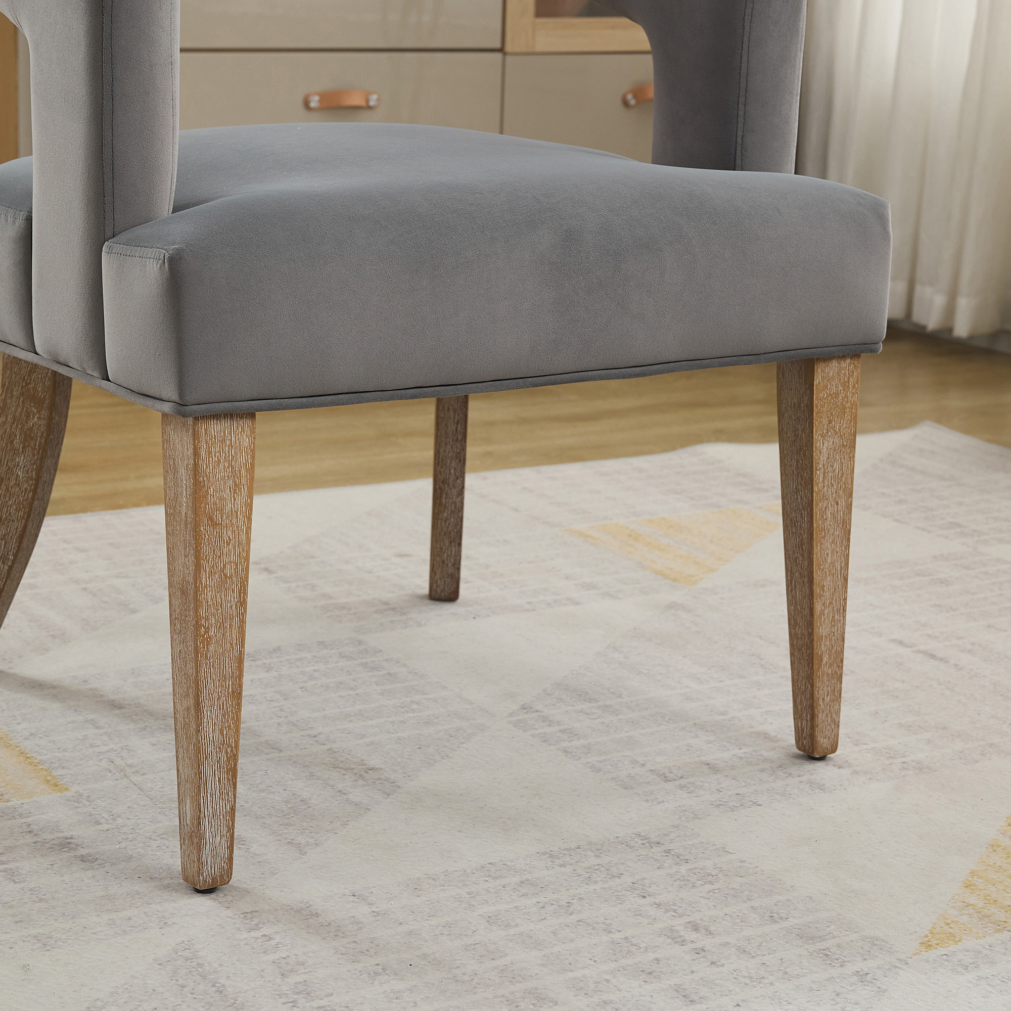 25.79" Wide Modern Barrel Open Back Upholstered Accent Chair with Weathered Solid Wood Legs Dining Chairs for Dining Room, Club, Kitchen and Living Room. Gray Velvet - Image 5