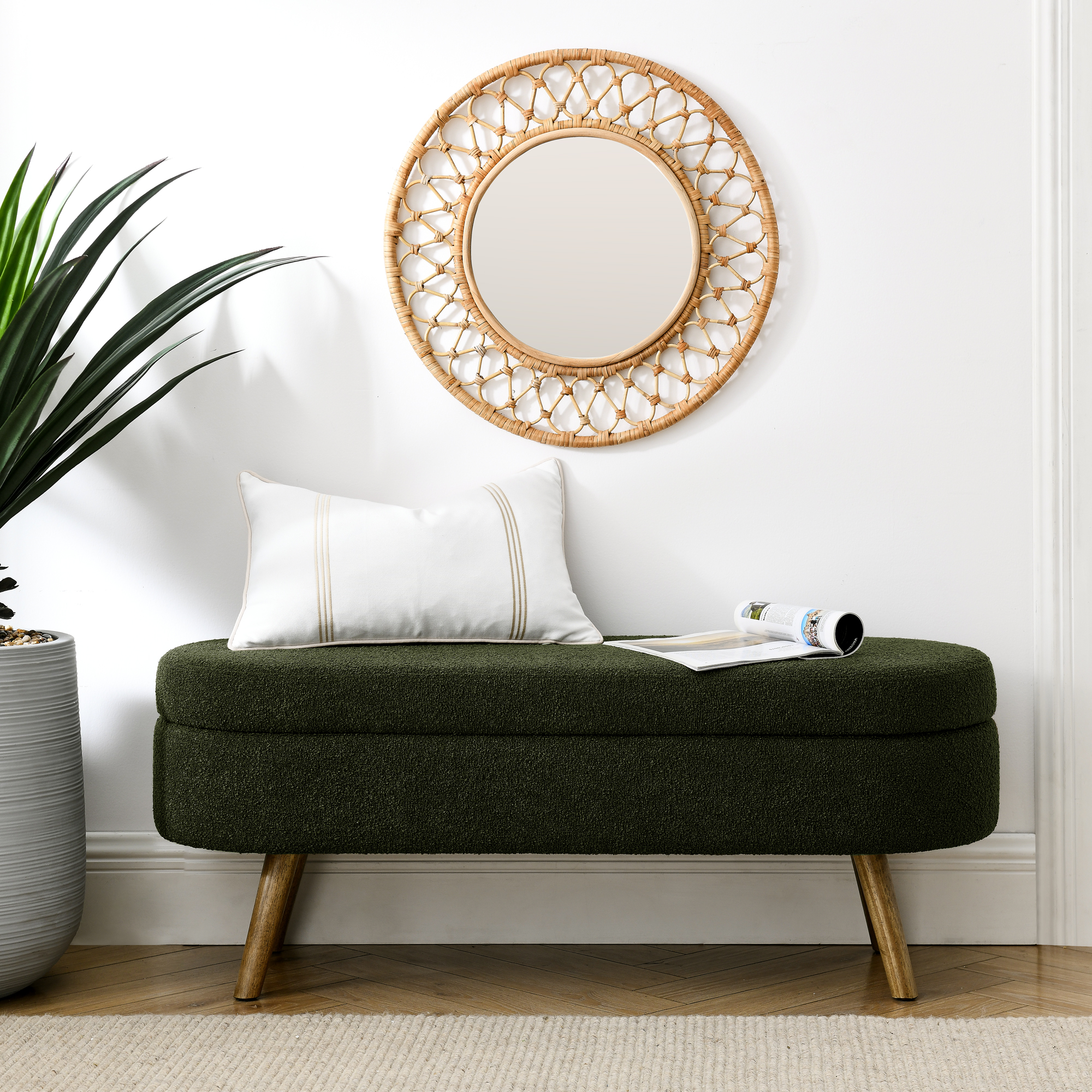 Ottoman Oval Storage Bench,Rubber Wood Legs, Green(43.5"x16"x16") - Image 4