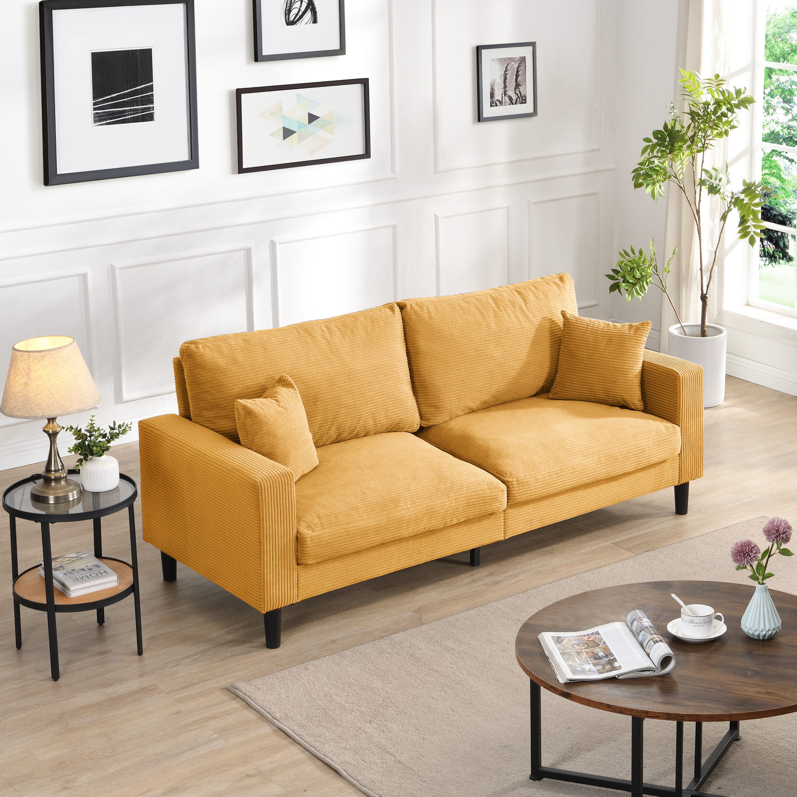 74" High Resilience three seater Sofa, Wooden Frame 3 Seat Sofa, Comfy , Modern Upholstered Sofa, Living Room Bedroom Apartment , Orange - Image 2