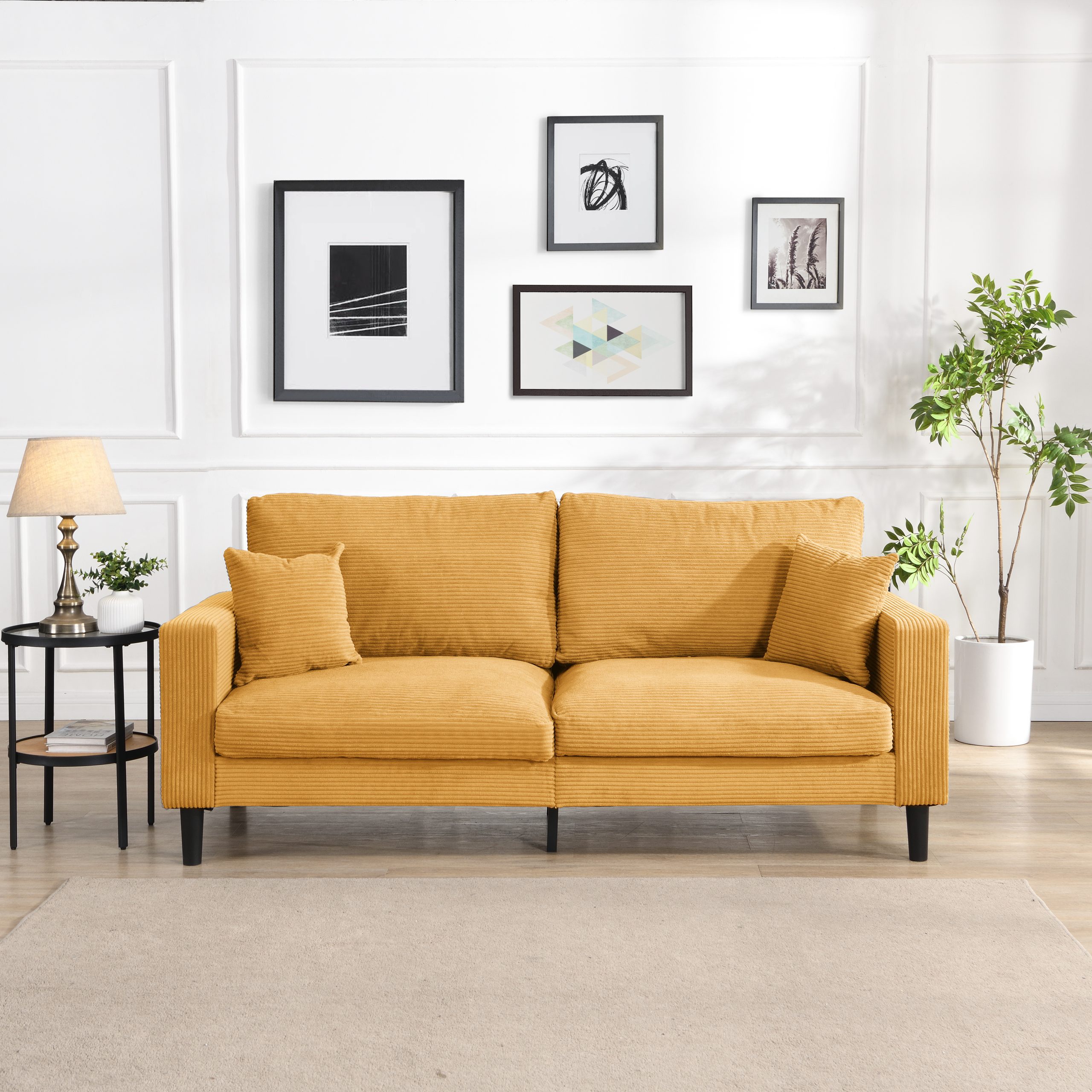 74" High Resilience three seater Sofa, Wooden Frame 3 Seat Sofa, Comfy , Modern Upholstered Sofa, Living Room Bedroom Apartment , Orange - Image 3