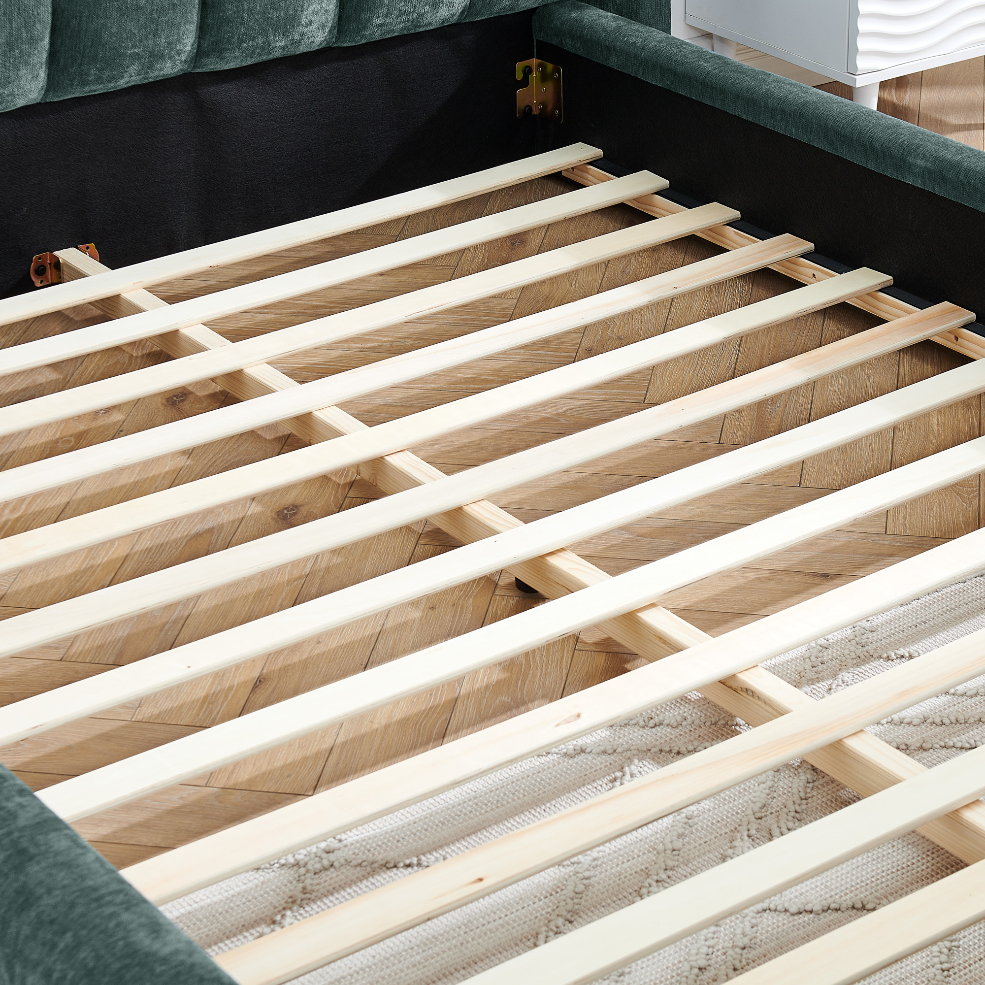 Queen Size Upholstered Bed Frame with Thick Fabric, Chenille Fabric Grounded Queen Size Platform Bed with Headboard and Solid Frame-GREEN+Blue(87''*67''*23.5'') - Image 5