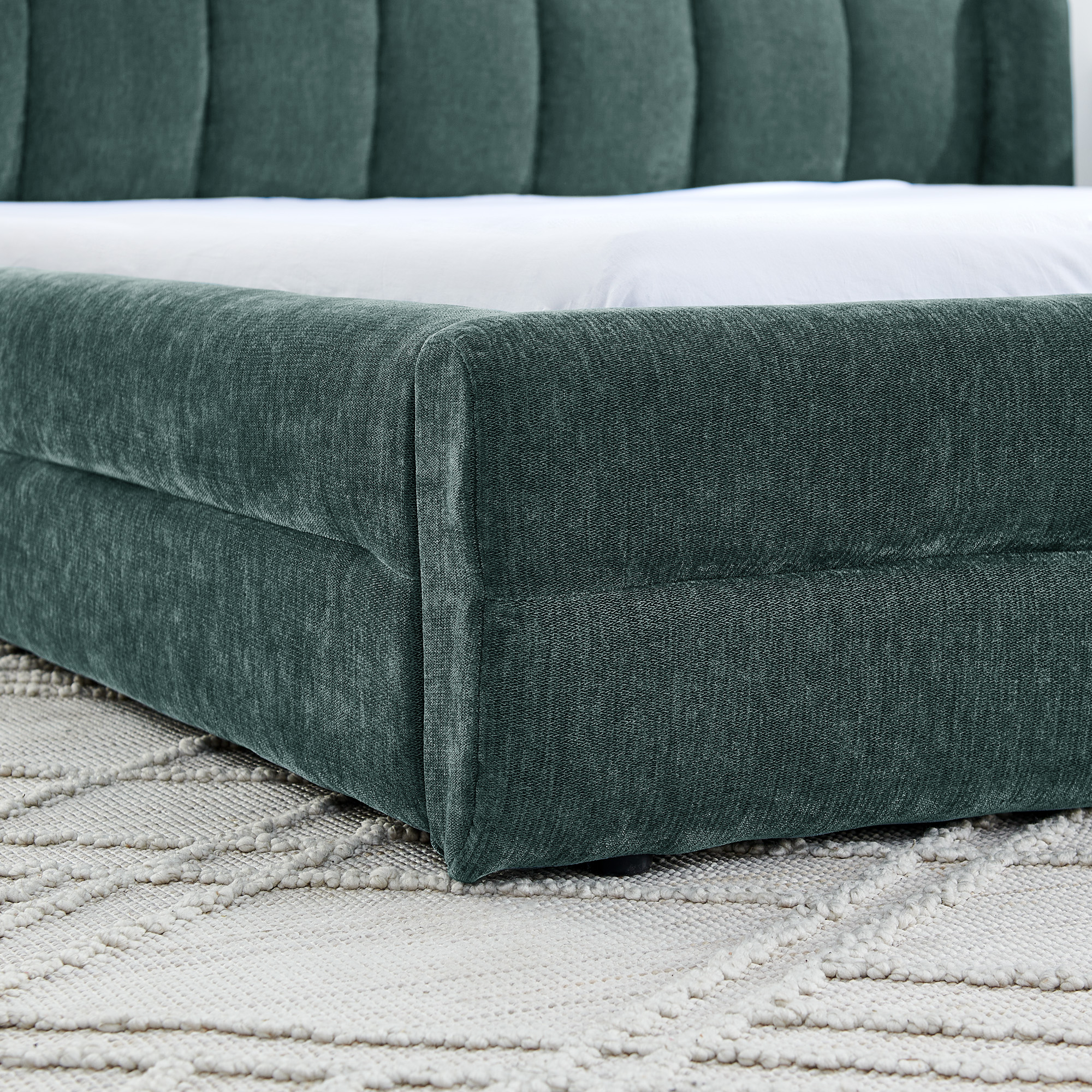 Queen Size Upholstered Bed Frame with Thick Fabric, Chenille Fabric Grounded Queen Size Platform Bed with Headboard and Solid Frame-GREEN+Blue(87''*67''*23.5'') - Image 6