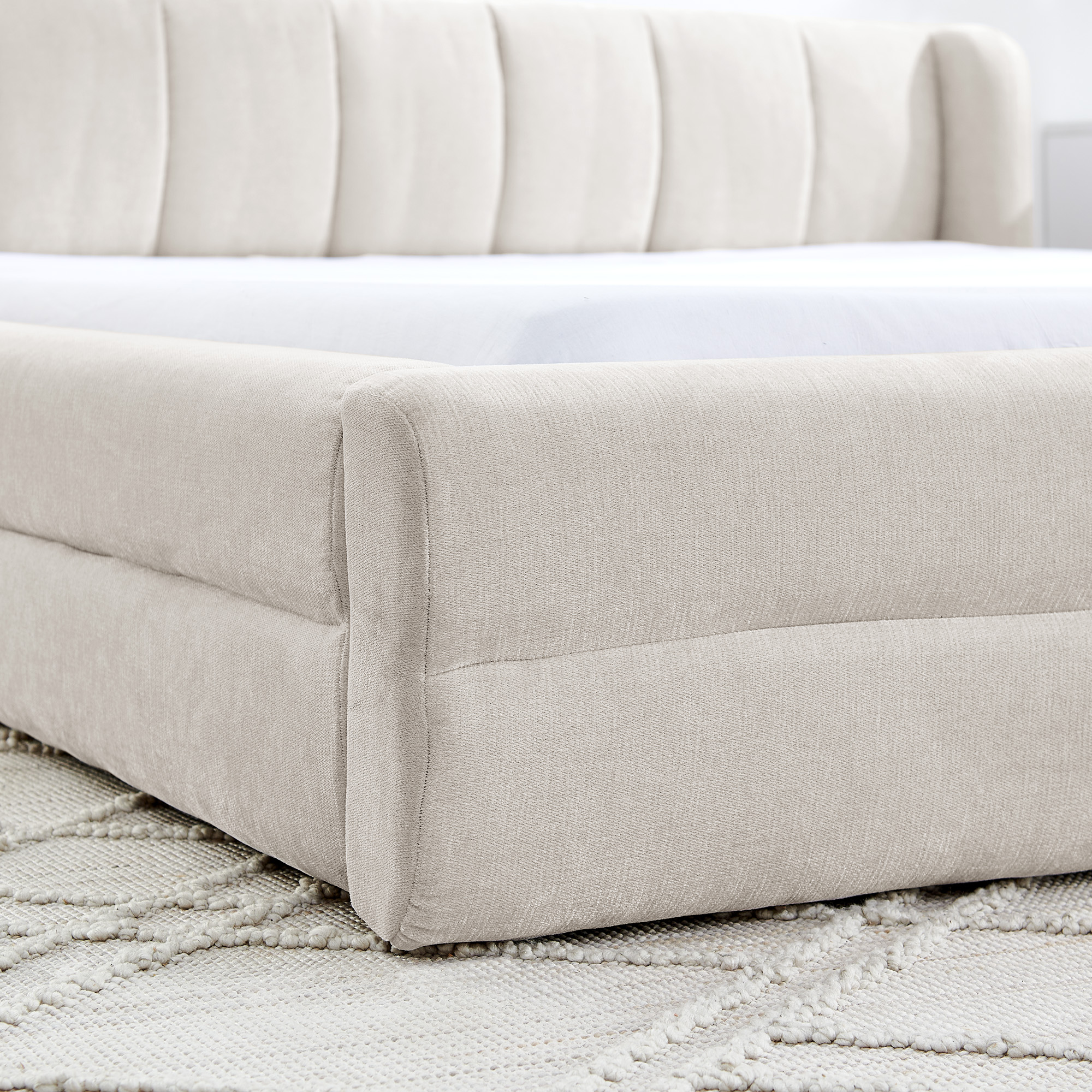 Queen Size Upholstered Bed Frame with Thick Fabric, Chenille Fabric Grounded Queen Size Platform Bed with Headboard and Solid Frame-Beige(87''*67''*23.5'') - Image 6