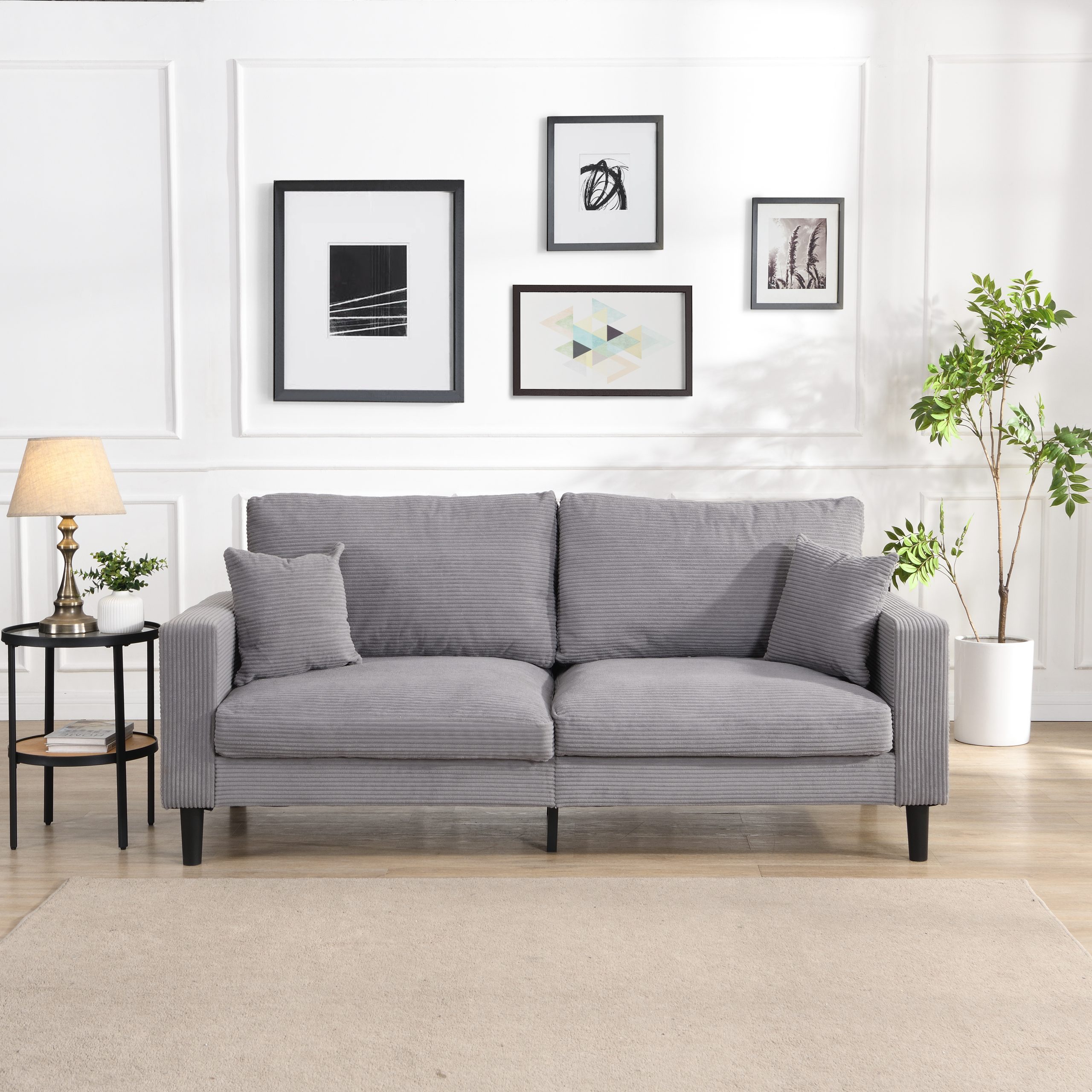 74" High Resilience three seater Sofa, Wooden Frame 3 Seat Sofa, Comfy , Modern Upholstered Sofa, Living Room Bedroom Apartment ,Light gray - Image 2