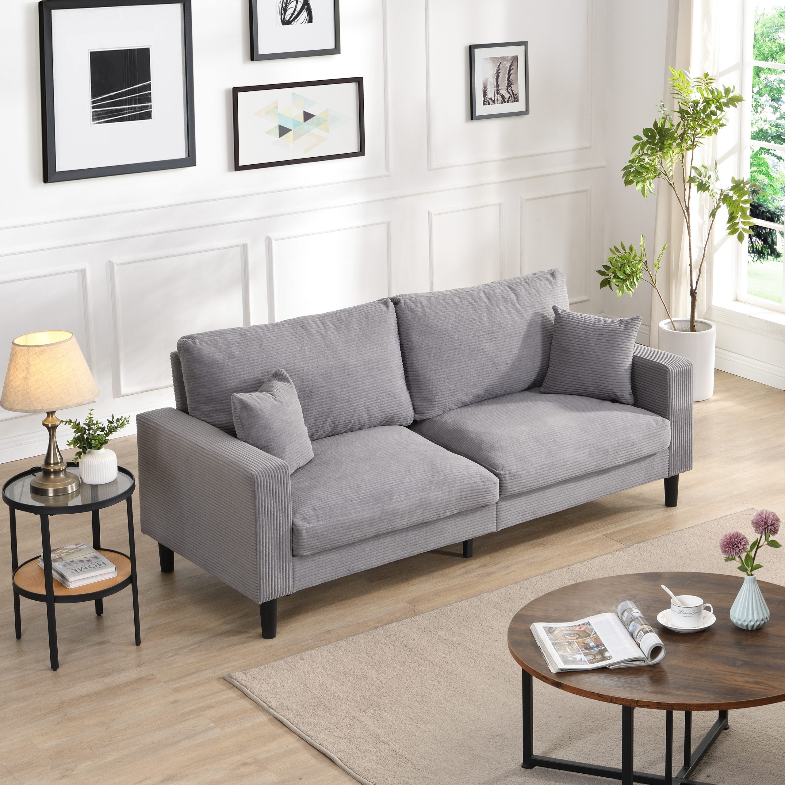 74" High Resilience three seater Sofa, Wooden Frame 3 Seat Sofa, Comfy , Modern Upholstered Sofa, Living Room Bedroom Apartment ,Light gray - Image 3