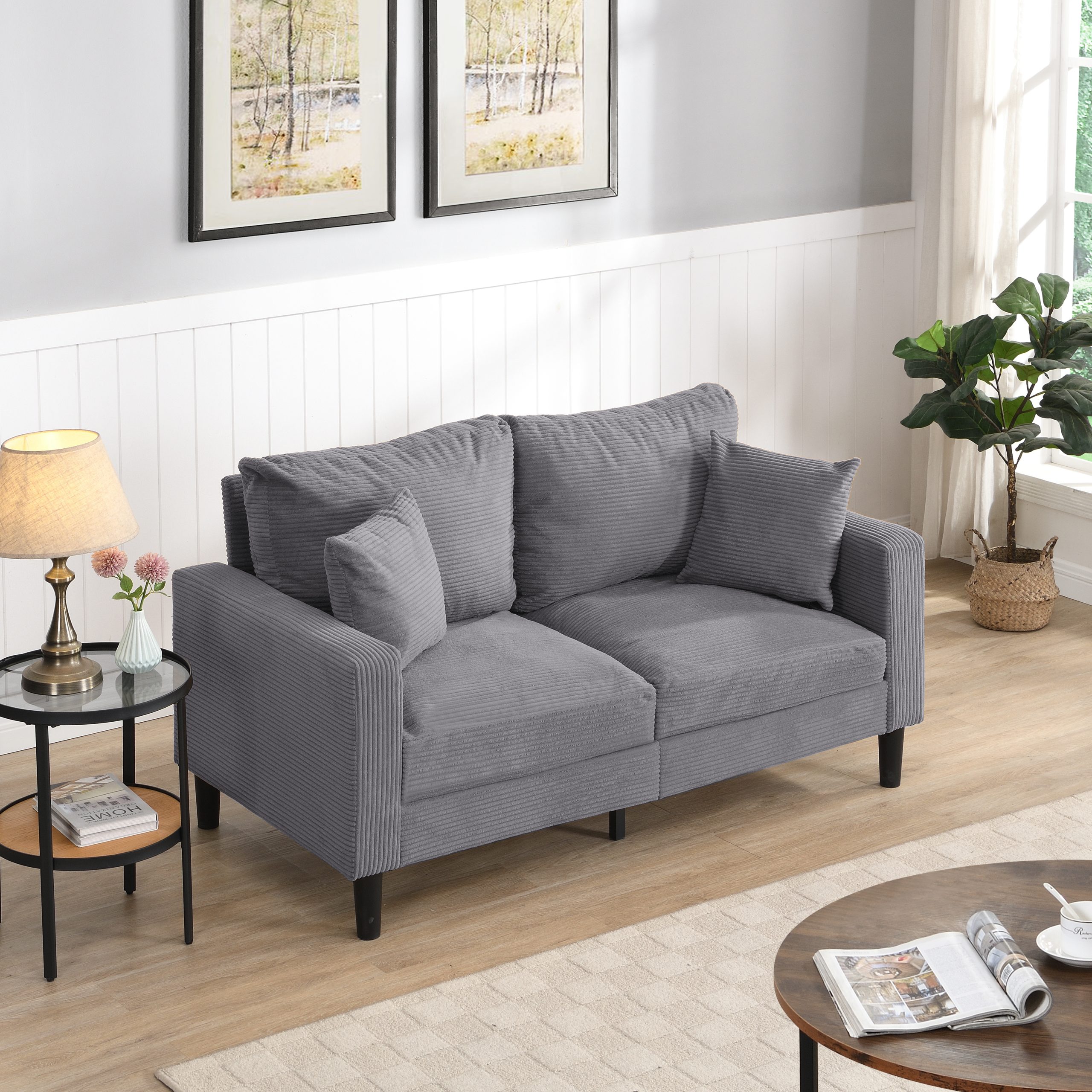 57 " High Resilience Loveseat Sofa, Wooden Frame 2 Seat Sofa, Comfy , Small Space Saving Modern Upholstered Sofa, Living Room Bedroom Apartment Small Space , Light gray - Image 2