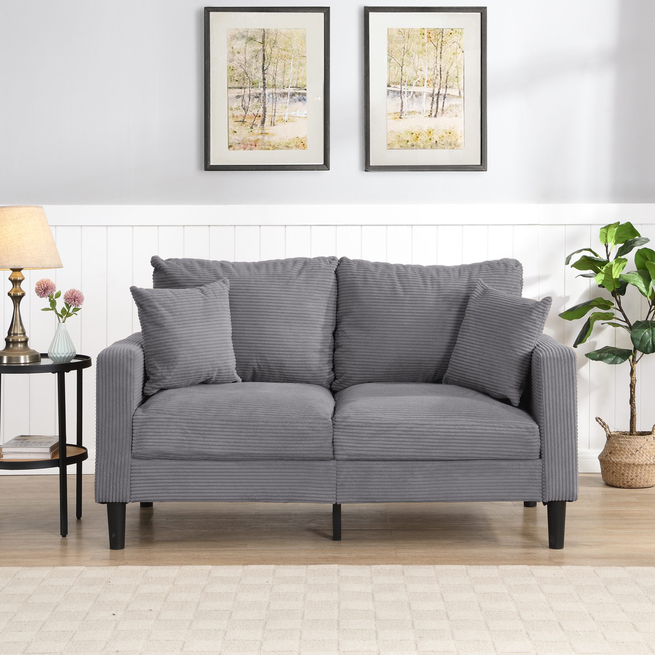 57 " High Resilience Loveseat Sofa, Wooden Frame 2 Seat Sofa, Comfy , Small Space Saving Modern Upholstered Sofa, Living Room Bedroom Apartment Small Space , Light gray - Image 3