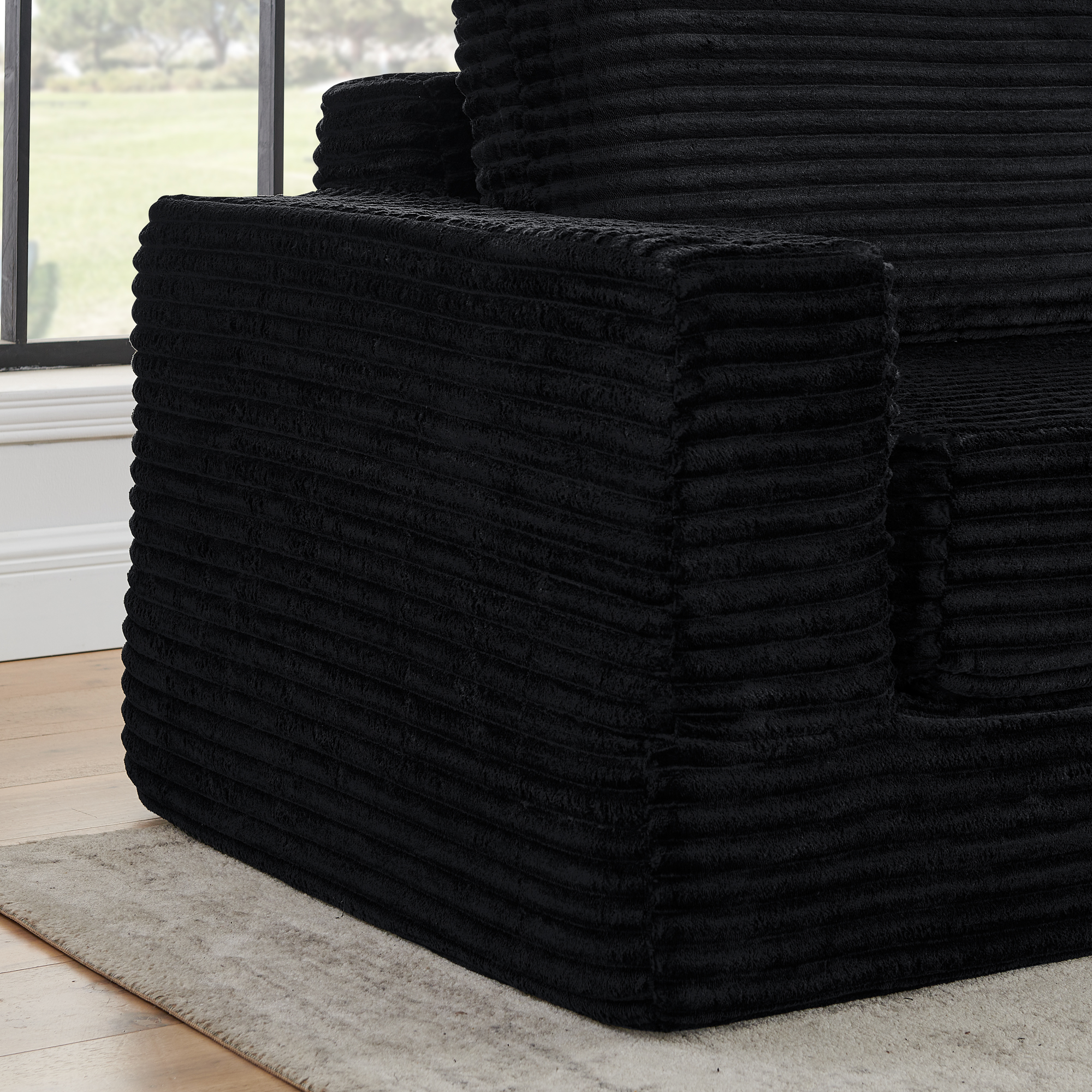 Left sofa seat,L shape Modular Sectional Sofa, Compressed Sectional Sofa Modern Minimalist Style Corduroy Couch,Unfold into a bed, Bedroom, Comfy Compressed Sofa Couch Space-Efficient Design-black - Image 6