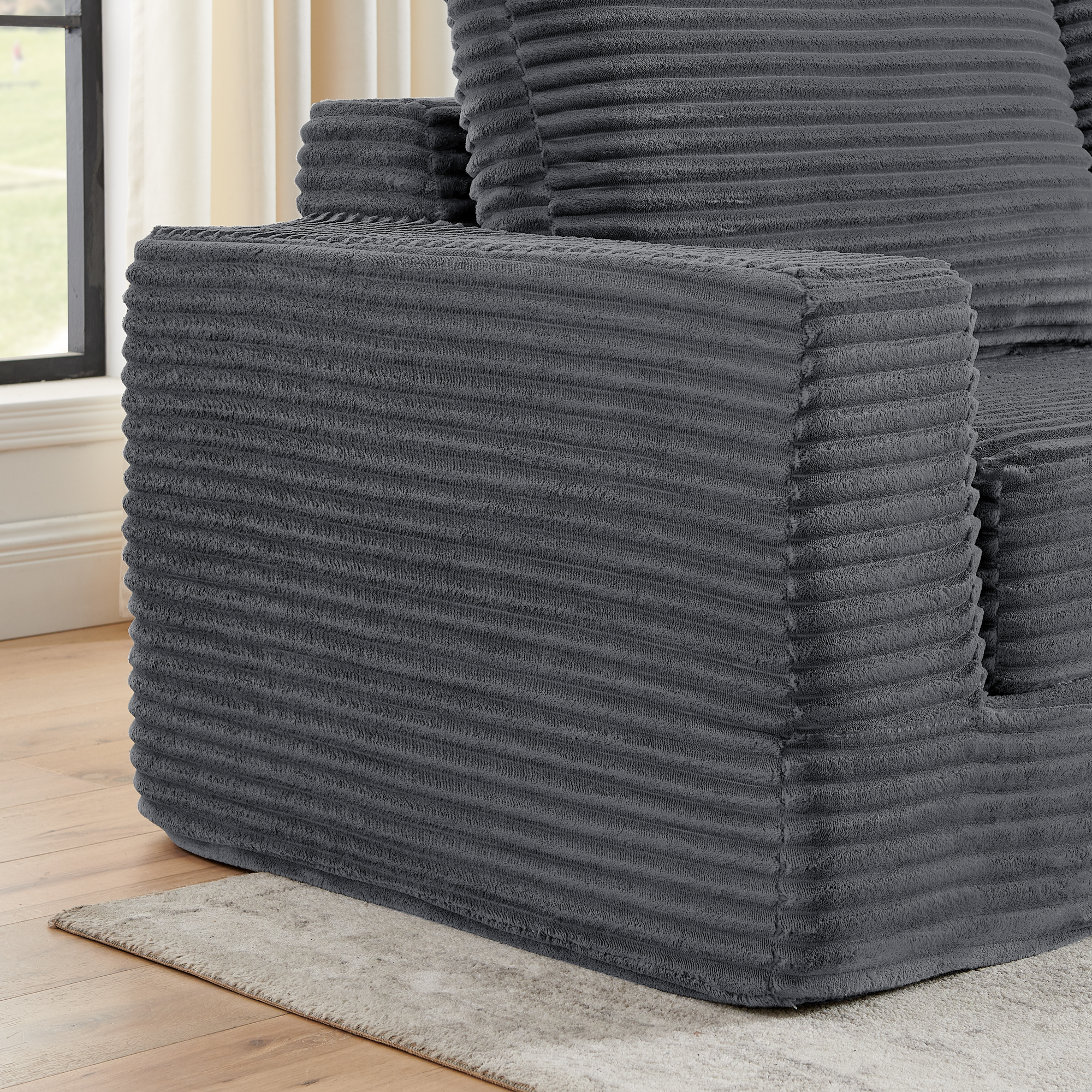 Right sofa seat,L shape Modular Sectional Sofa, Compressed Sectional Sofa Modern Minimalist Style Corduroy Couch,Unfold into a bed, Bedroom, Comfy Compressed Sofa Couch Space-Efficient Design-Gray - Image 6