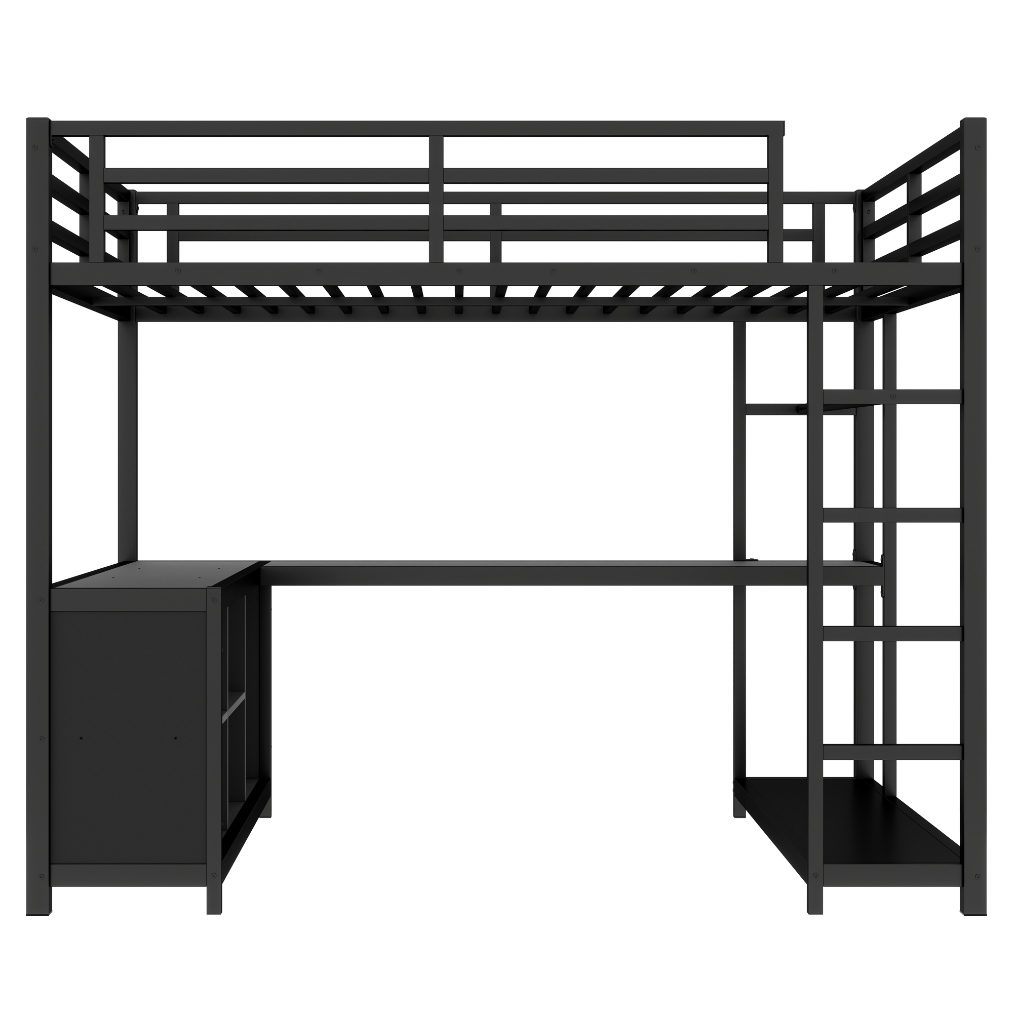 Metal Loft Bed with Wardrobe and L-shaped Desk, Full Size Loft Bed with Storage Cubes and Shelves, Loft Bed for Kids Teens Adults, Black - Image 4