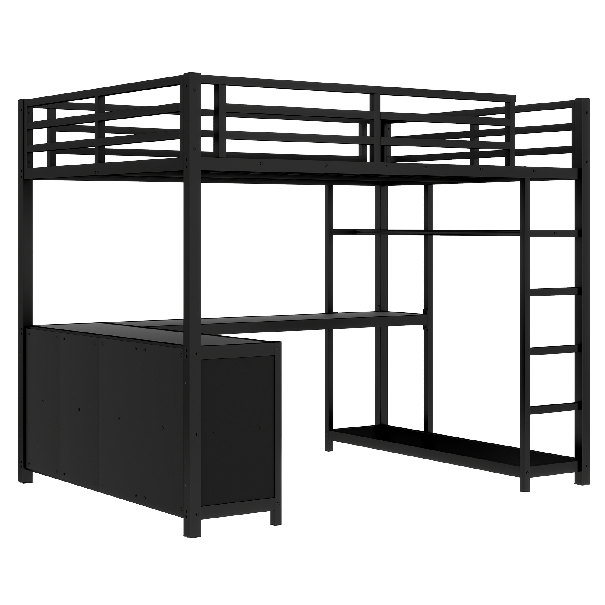 Metal Loft Bed with Wardrobe and L-shaped Desk, Full Size Loft Bed with Storage Cubes and Shelves, Loft Bed for Kids Teens Adults, Black - Image 5