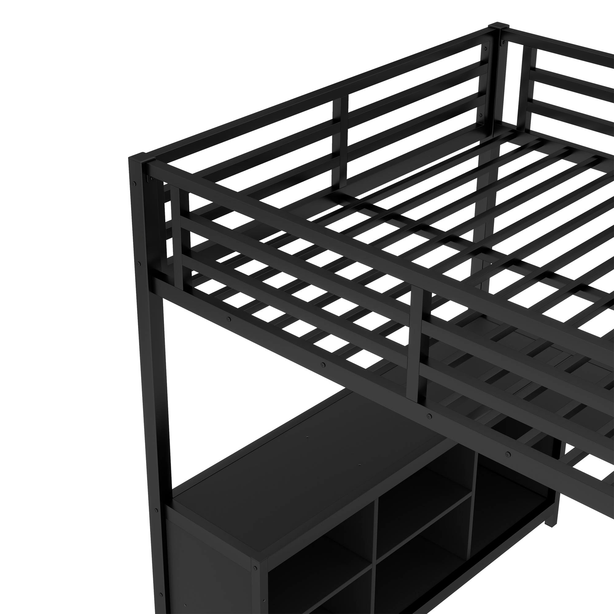Metal Loft Bed with Wardrobe and L-shaped Desk, Full Size Loft Bed with Storage Cubes and Shelves, Loft Bed for Kids Teens Adults, Black - Image 6