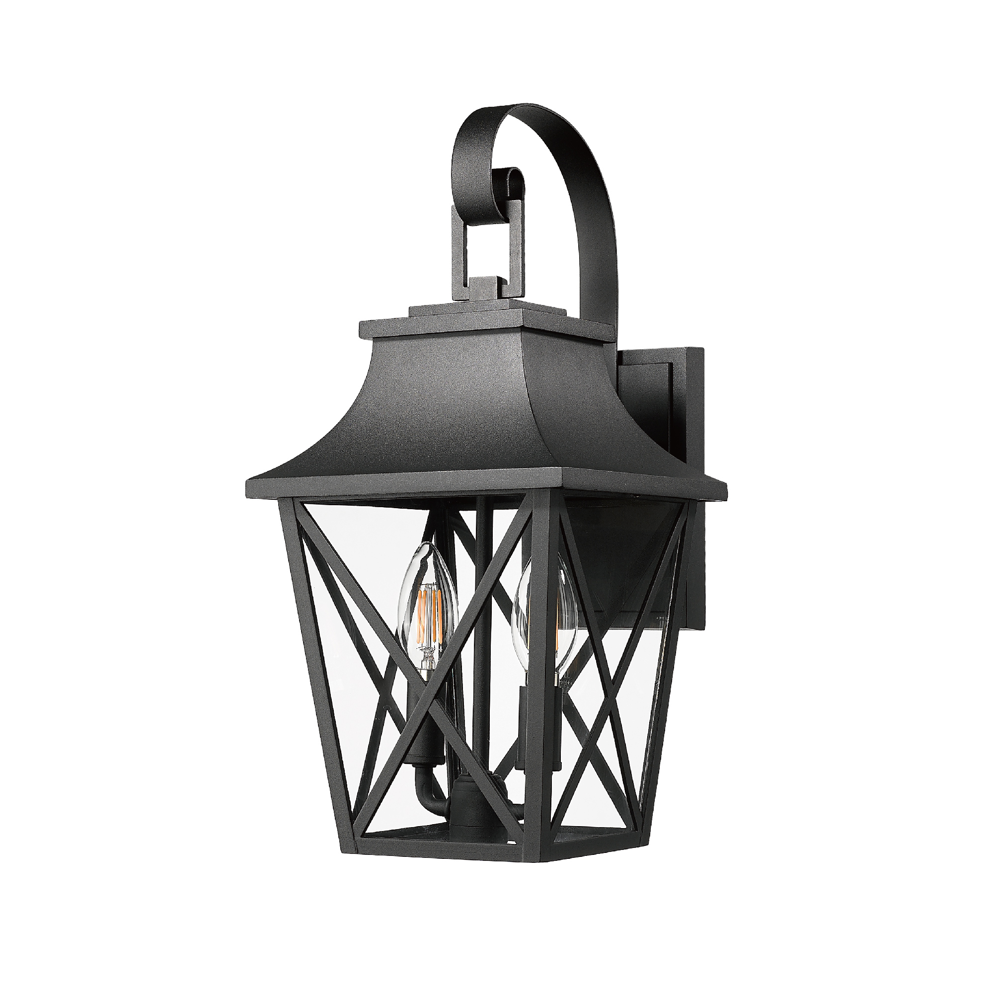 Black Outdoor Wall Lantern 2-Light,Large Outside Modern Wall Sconce Light Fixture,Industrial Porch Light Wall Mount with Glass,Waterproof Farmhouse Exterior Lamp Lighting (1 Pack) - Image 2