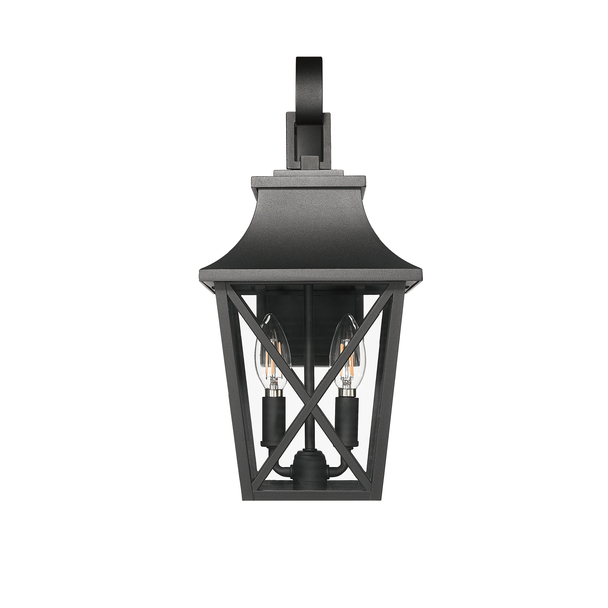 Black Outdoor Wall Lantern 2-Light,Large Outside Modern Wall Sconce Light Fixture,Industrial Porch Light Wall Mount with Glass,Waterproof Farmhouse Exterior Lamp Lighting (1 Pack) - Image 3