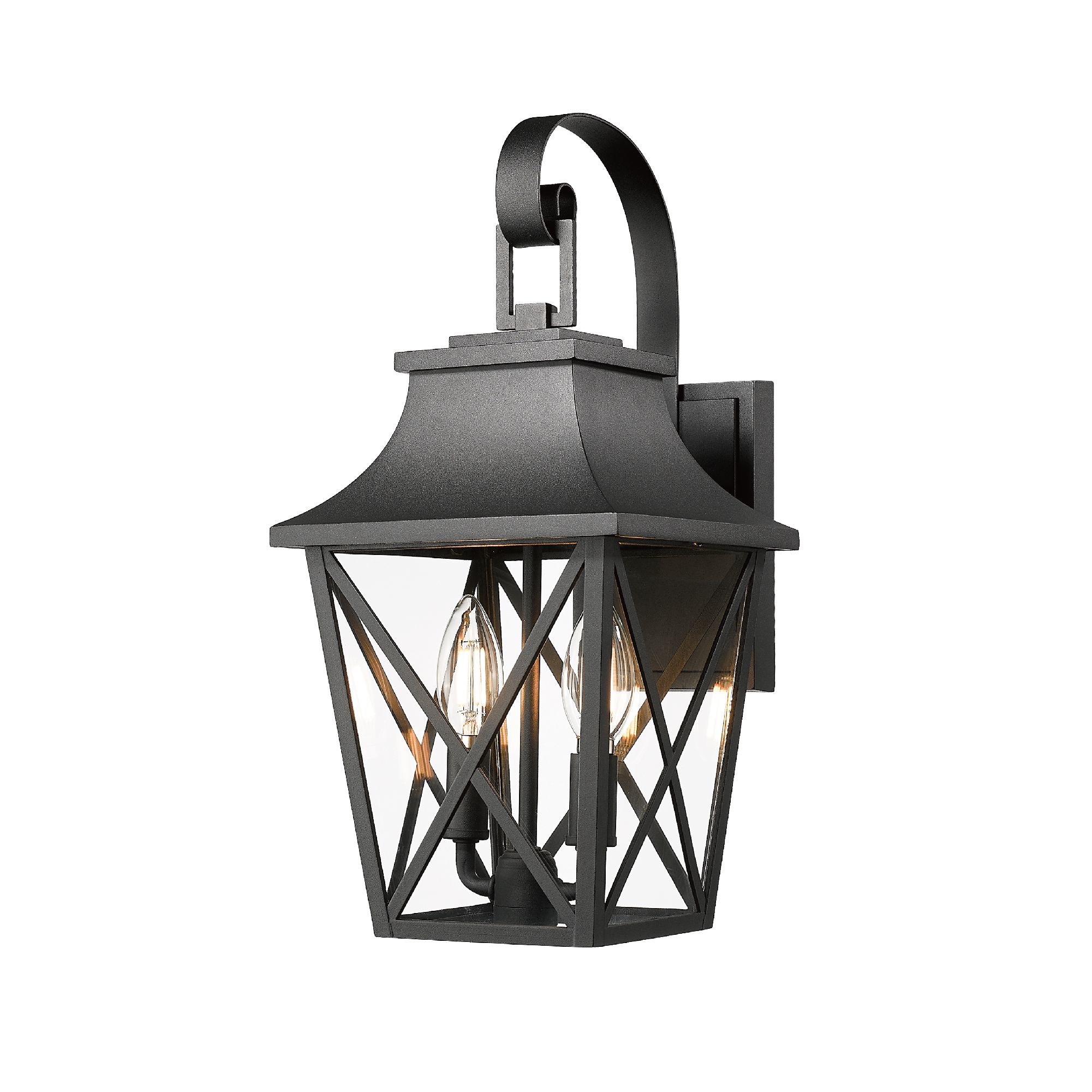 Black Outdoor Wall Lantern 2-Light,Large Outside Modern Wall Sconce Light Fixture,Industrial Porch Light Wall Mount with Glass,Waterproof Farmhouse Exterior Lamp Lighting (1 Pack) - Image 4