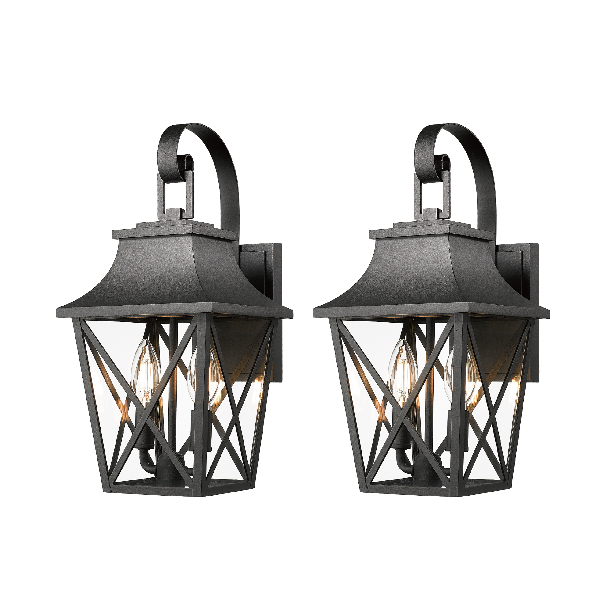 Black Outdoor Wall Lantern 2-Light, Large Outside Modern Wall Sconce Light Fixture, Industrial Porch Light Wall Mount with Glass, Waterproof Farmhouse Exterior Lamp Lighting (2 Pack) - Image 3