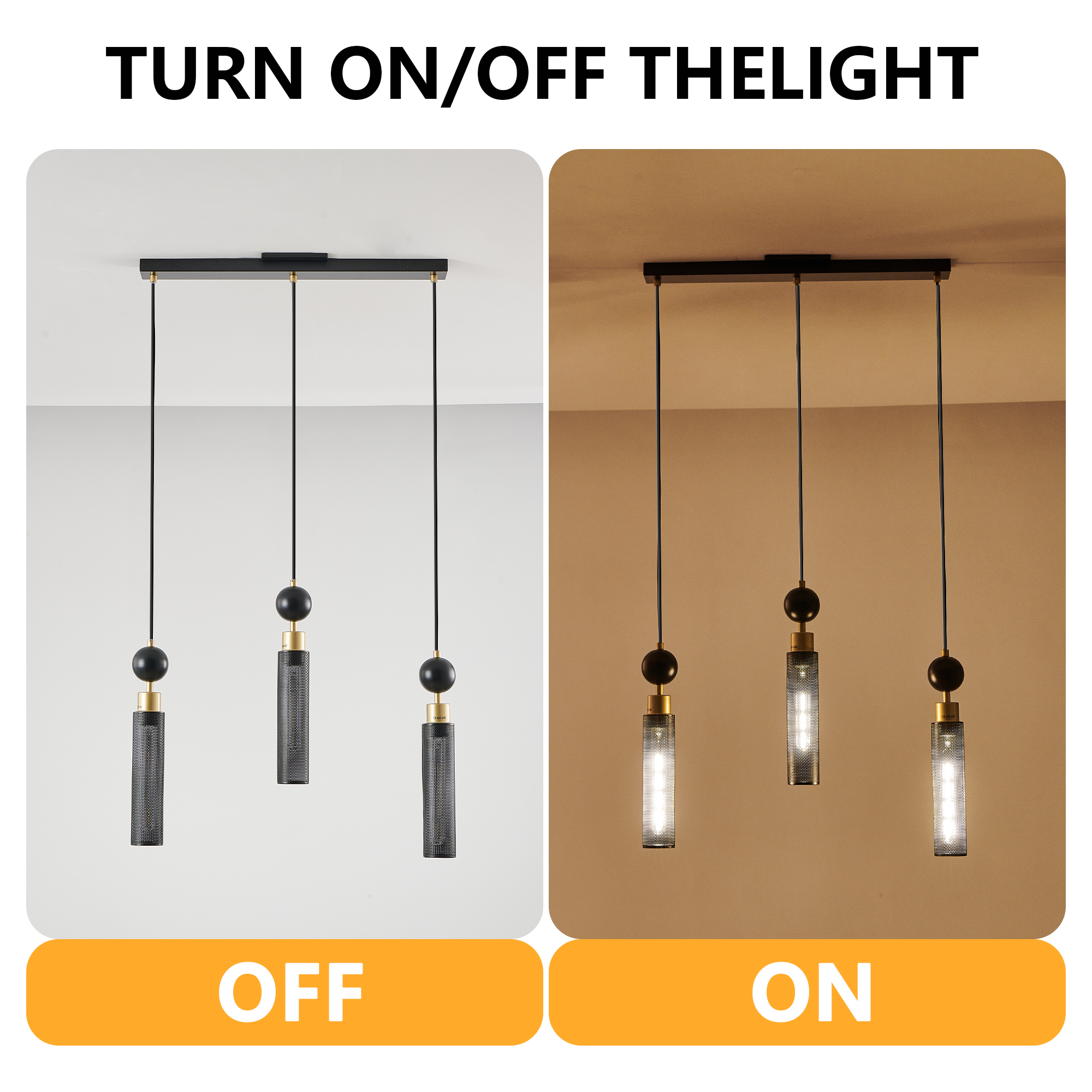 25" Modern Black and Gold 3-Light Pendant Chandelier, Adjustable Hanging Lights with Cylindrical Mesh Shades, E26 Base, Ideal for Dining Room, Kitchen Island, or Living Room Lighting (No Bulbs) - Image 5