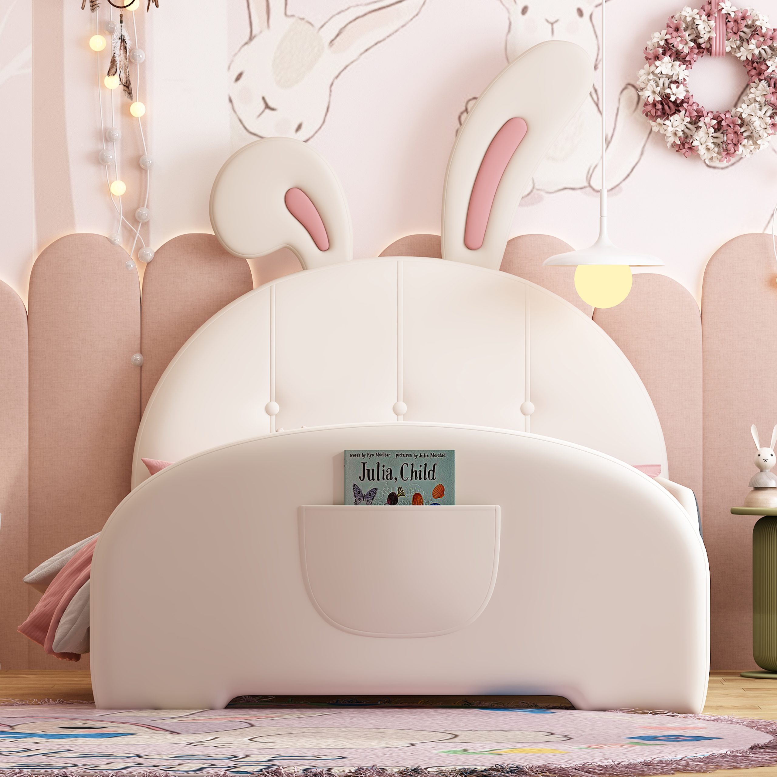 Twin size Upholstered Rabbit-Shape Princess Bed ,Twin Size Platform Bed with Headboard and Footboard,White (Old SKU: WF311629AAK) - Image 3