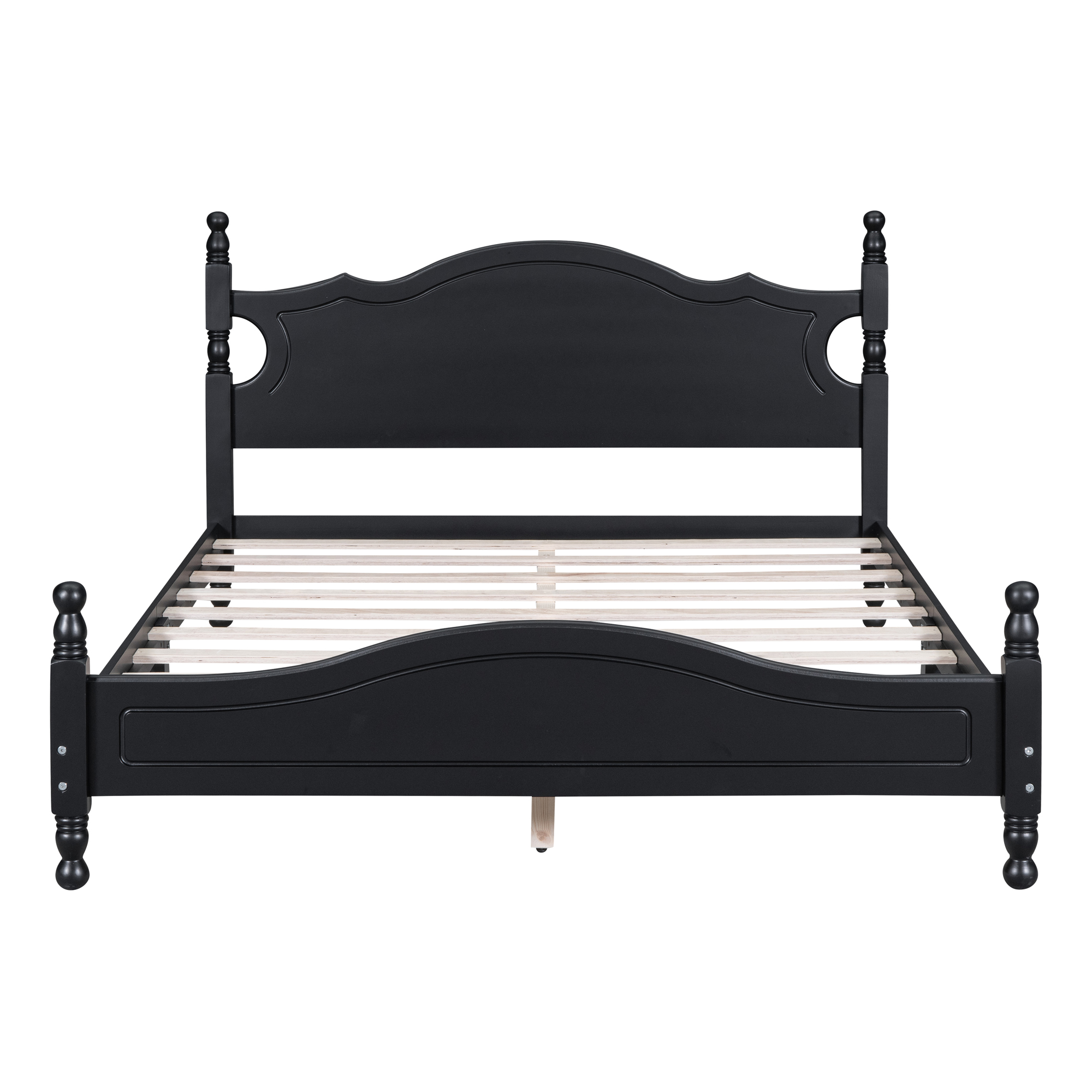 Queen Size Wood Platform Bed Frame,Retro Style Platform Bed with Wooden Slat Support,Black - Image 3