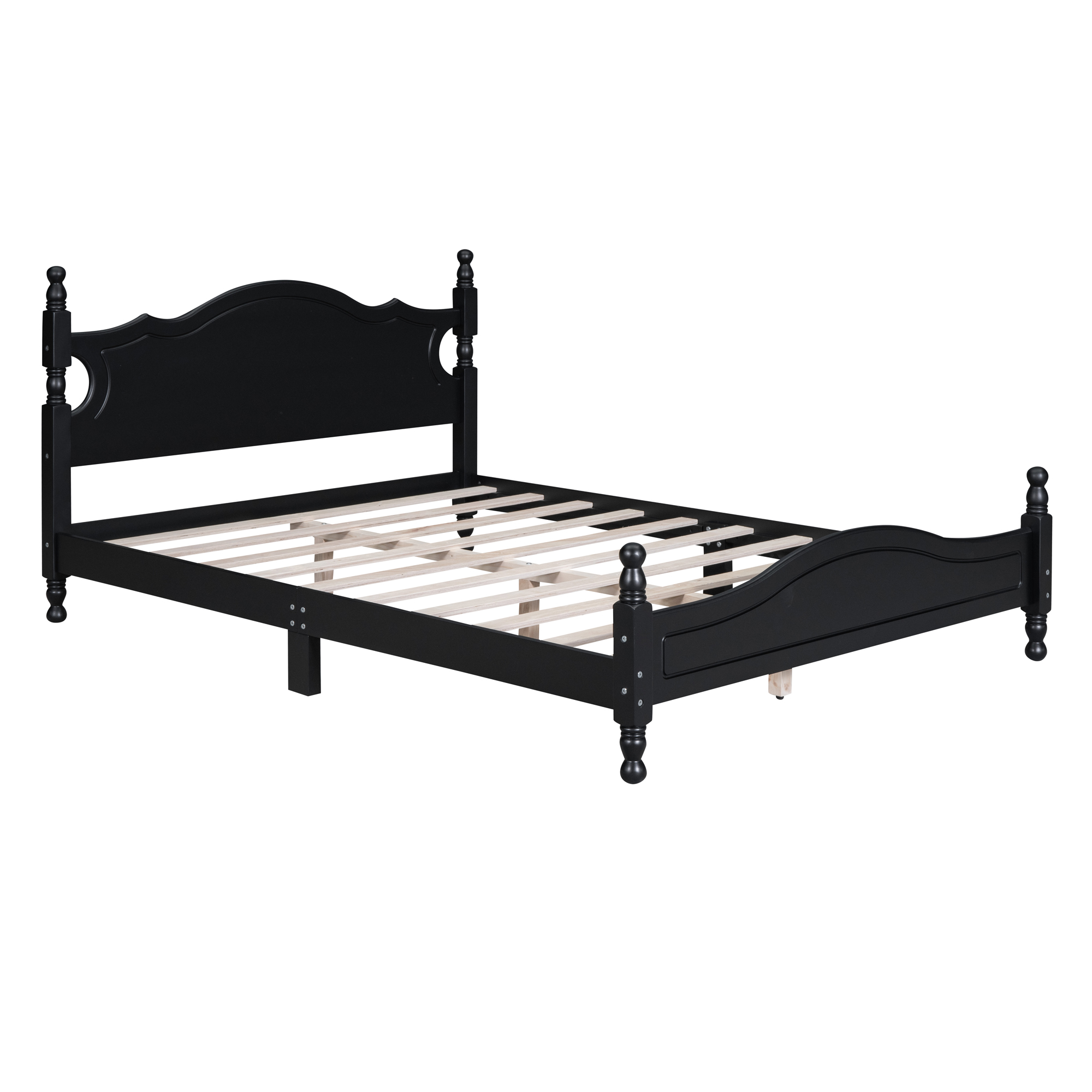 Queen Size Wood Platform Bed Frame,Retro Style Platform Bed with Wooden Slat Support,Black - Image 4
