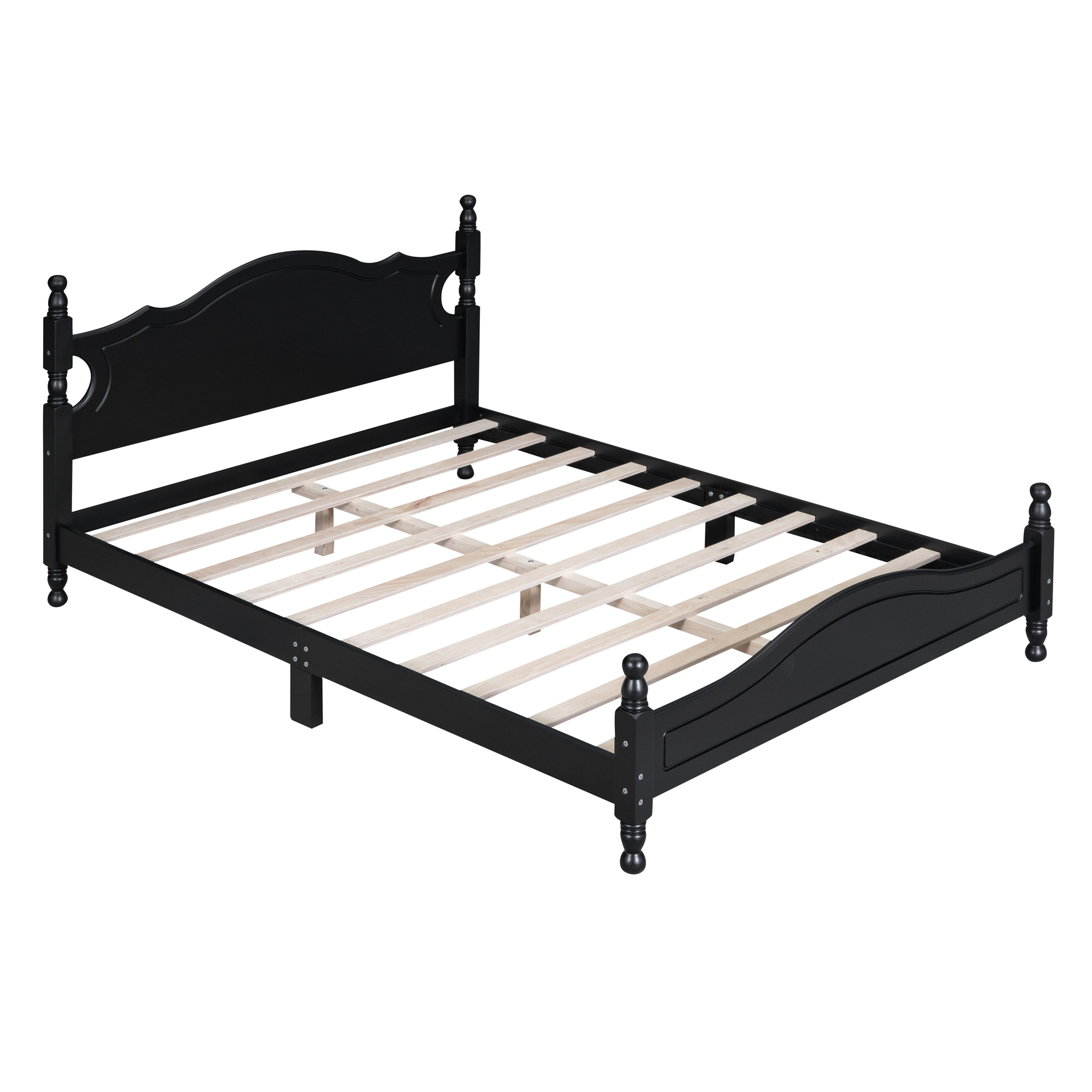 Queen Size Wood Platform Bed Frame,Retro Style Platform Bed with Wooden Slat Support,Black - Image 5