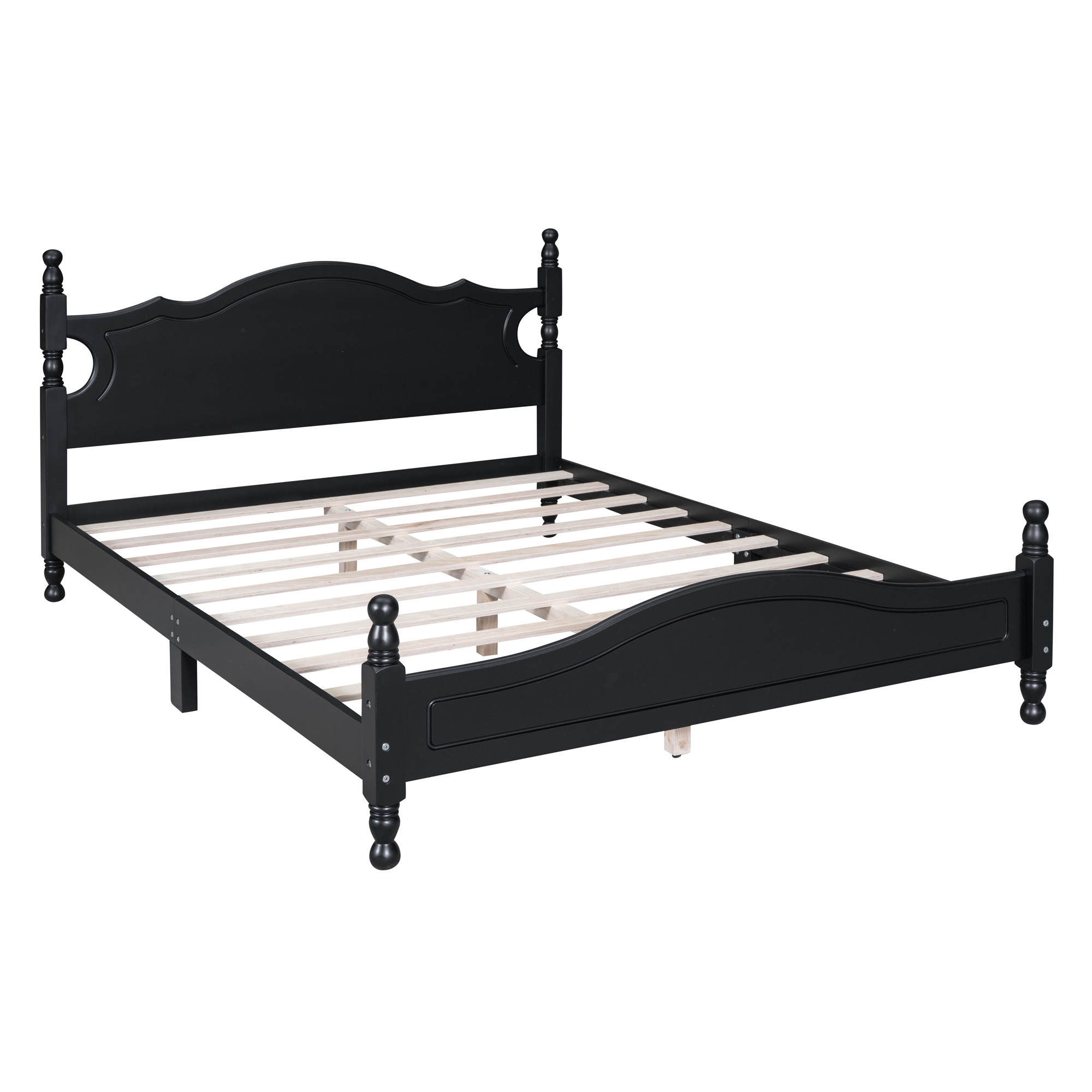 Queen Size Wood Platform Bed Frame,Retro Style Platform Bed with Wooden Slat Support,Black - Image 6