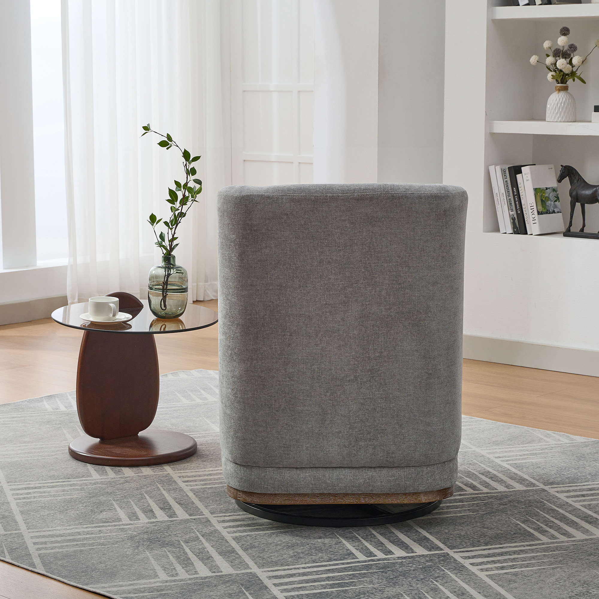 25.2 "Wide Modern Chenille Cushioned Armless Metal Base 360° Swivel Chair with Pillow, Suitable for Living Room, Family Room, Bedroom, Lounge Area, Office. Grey - Image 5