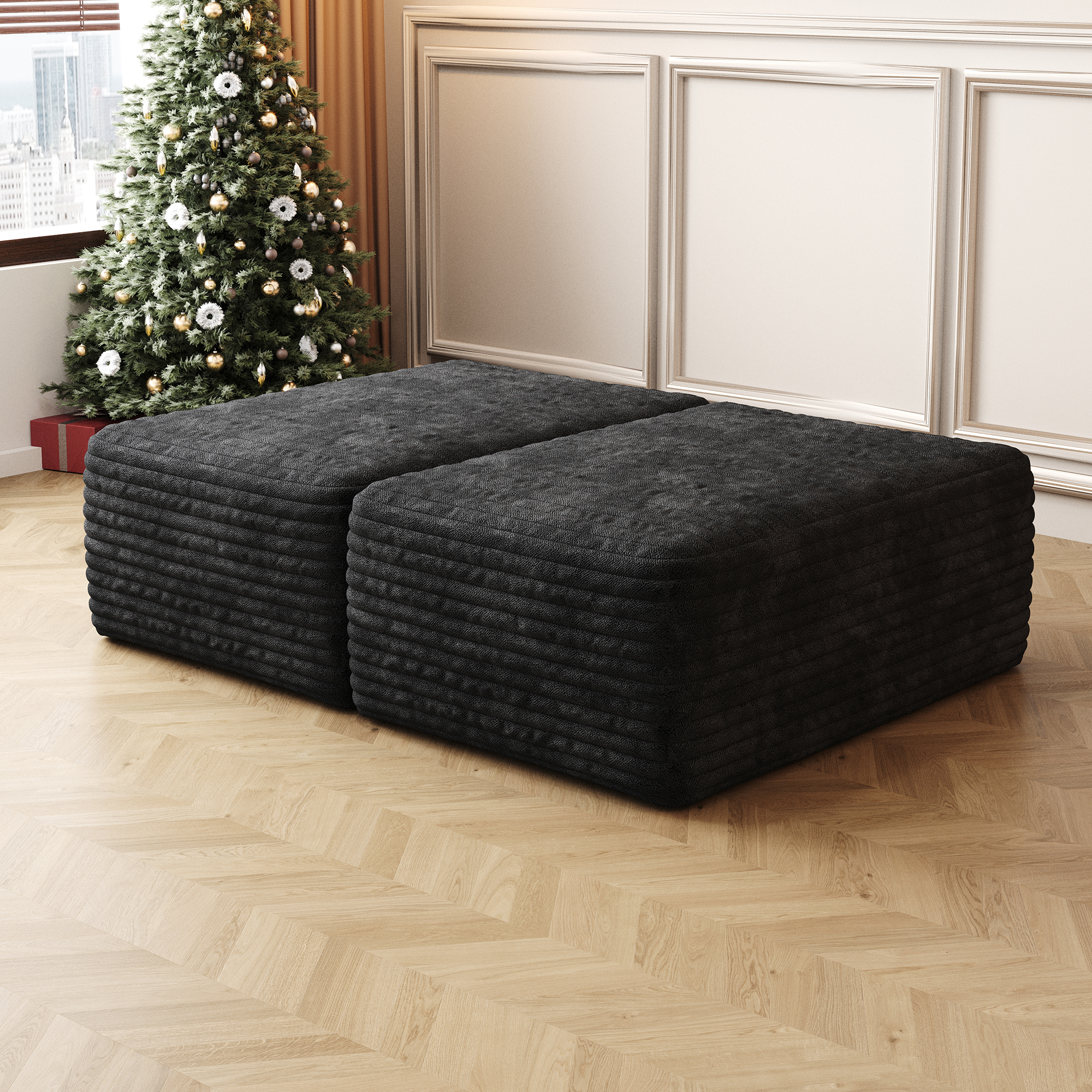 Sofa ottoman ,No Assembly Required,Black(Plush Corduroy Fabric) - Image 2