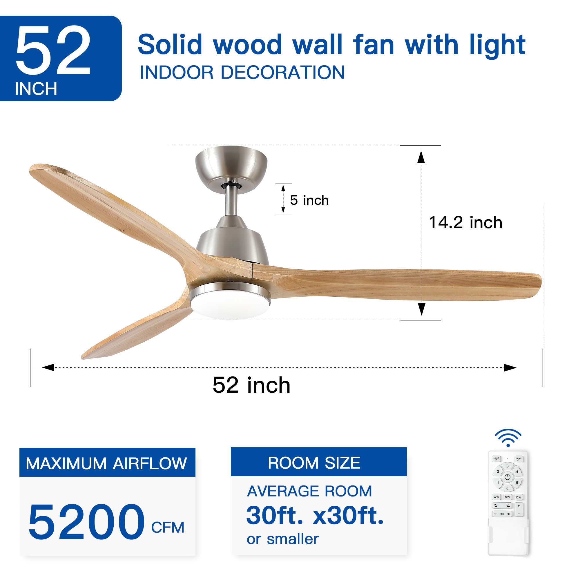 52 In.Intergrated LED Ceiling Fan Lighting with Remote Control - Image 3