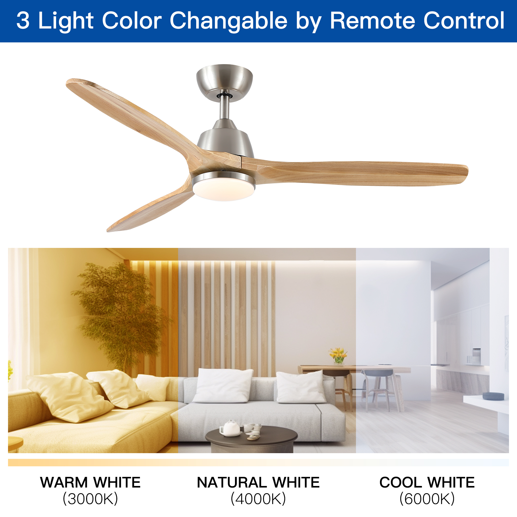 52 In.Intergrated LED Ceiling Fan Lighting with Remote Control - Image 5