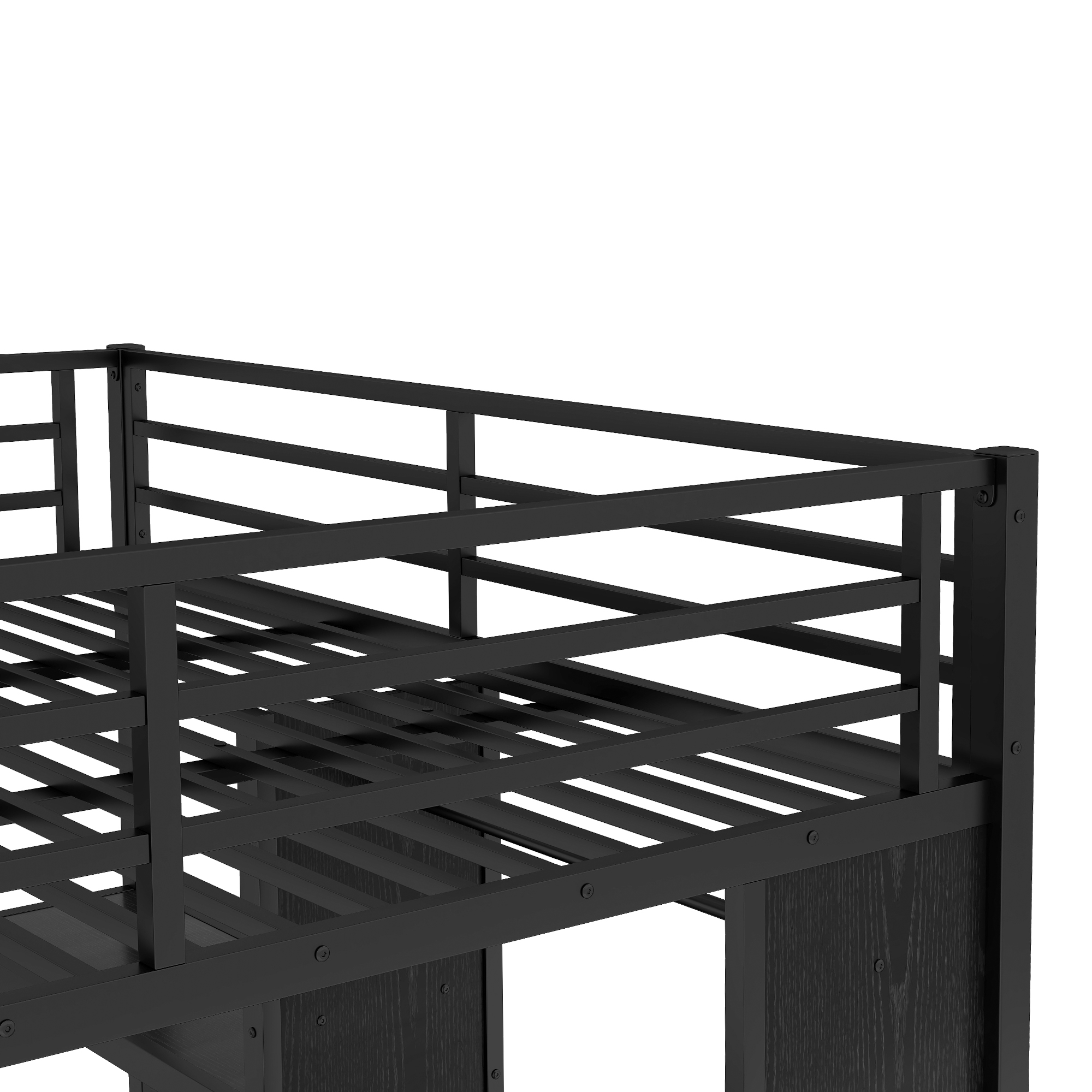 King over Twin XL Size Bunk Bed Frame with Built-in Wardrobe, Metal Bunk Bed with Foldable Desk and, Black - Image 6