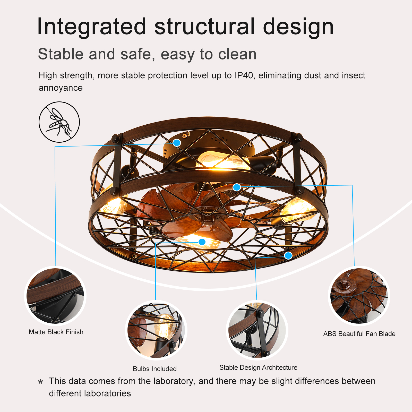 Caged Ceiling Fans with Lights Black, 20 inch Flush Mount Ceiling Fan Light, Farmhouse Small Ceiling Fan with Light Fixture, Reversible Fan for Bedroom (Including E26 bulbs) - Image 4