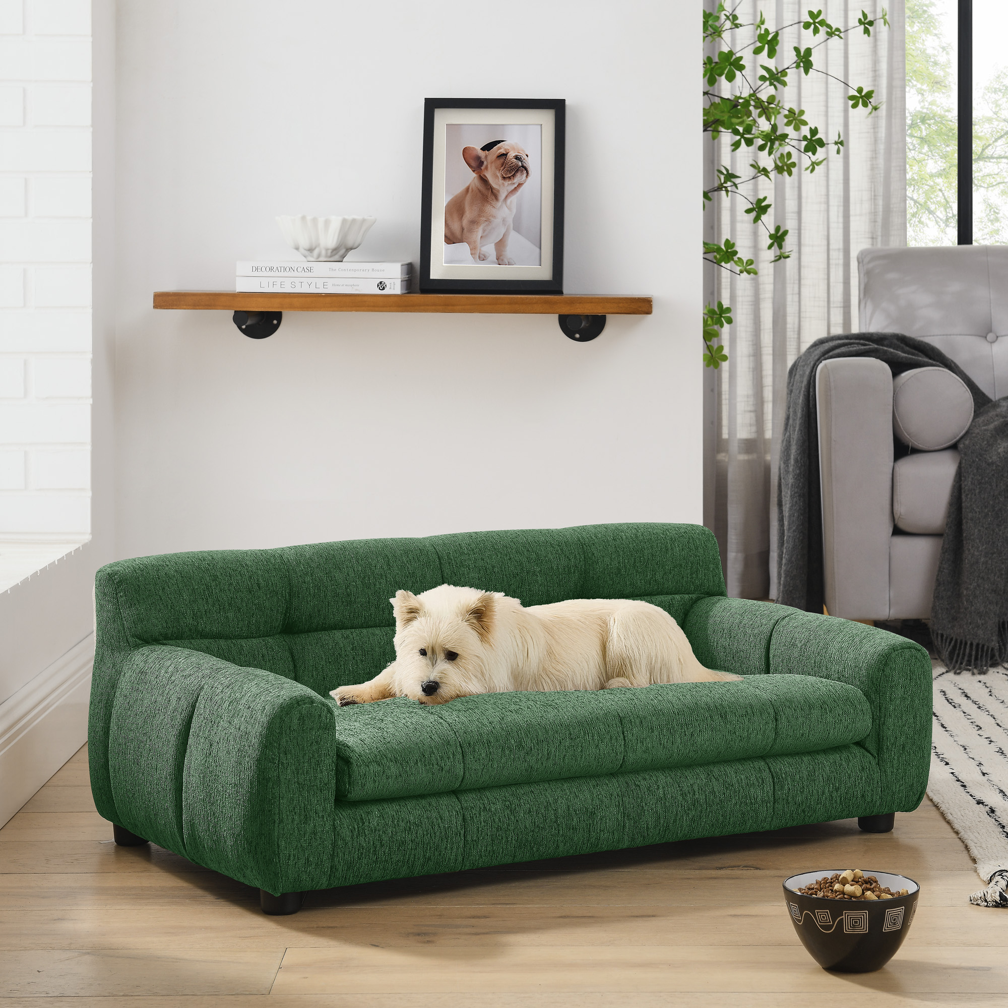 Soft and comfortable pet sofa with backrest and armrests, suitable for modern rectangular pet sofas for small and medium-sized dogs-Green - Image 2